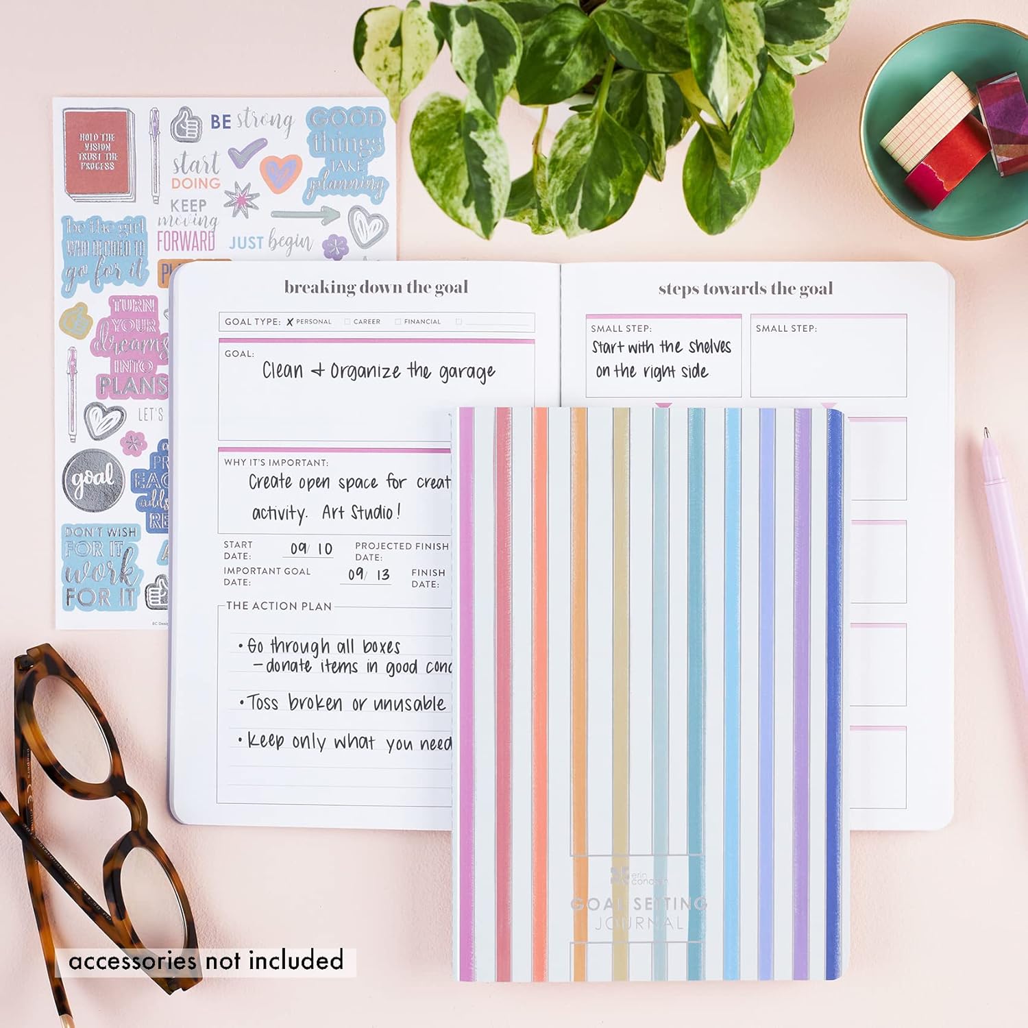 Erin Condren Designer Petite Planner - Goal Setting Journal Editions with Illustrative, Functional, Cute Sticker Pack that Includes Inspirational Quotes for Customization (Goal Setting 2) - Image 2