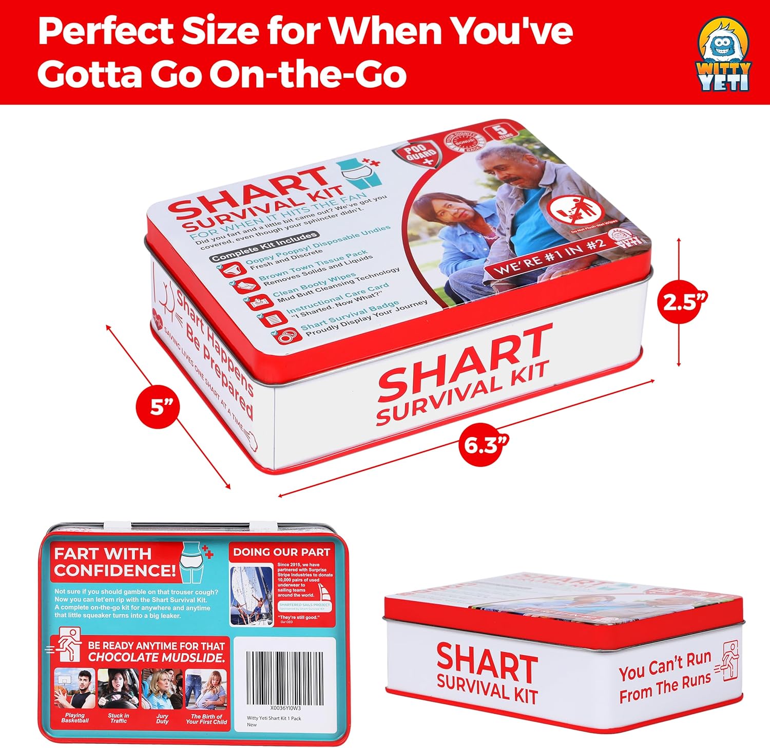 Funny Shart Survival Kit by Witty Yeti. Ultimate Poop Prank Gag Gift Set Contains Wet Wipes, Disposable Underwear, Tissues and Hilarious Badge. Novelty Fart Potty Pack Great for Friends or Family - Image 4