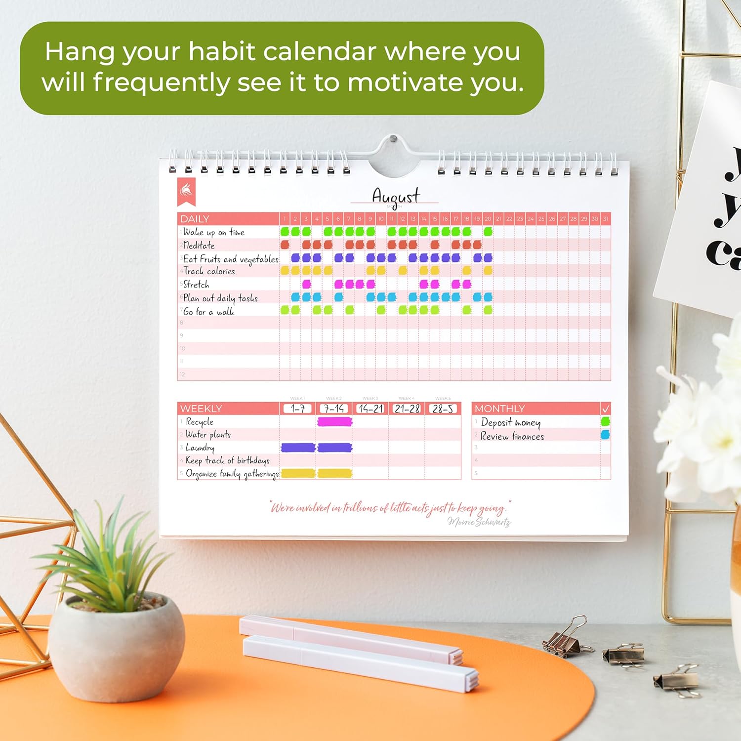 Clever Fox Habit Tracker Calendar – Inspirational Goal Tracker and Habit Calendar for Atomic Habits – Colorful Habit & Goal Planner Journal to Boost Productivity – 24 Months, 10″ x 8″ (Black) - Image 4