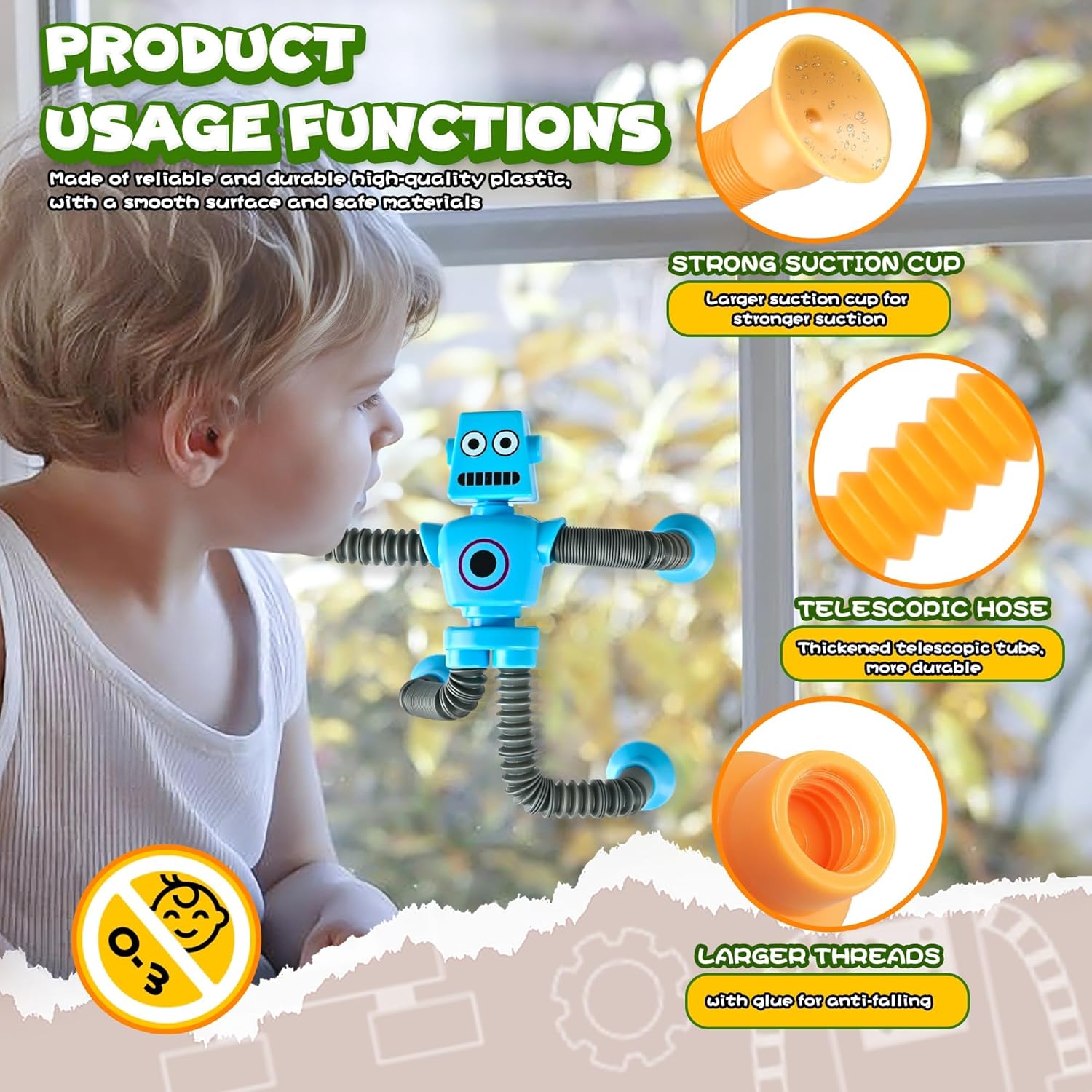 Easter Basket Stuffer Gift for Toddlers Boy Kid Year Old Age 3 4 5 6 7 8, Robot Sensory Travel Toy 4Pcs Airplane Autism Pop Tube Suction Fidget Toy Autistic Christmas Stocking Stuffers Valentines Day - Image 4
