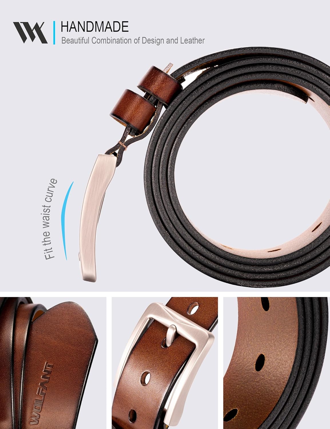 WOLFANT 1.5" Full Grain Leather Belt for Men in Gift Box,100% Italian Real Solid Leather - Image 3