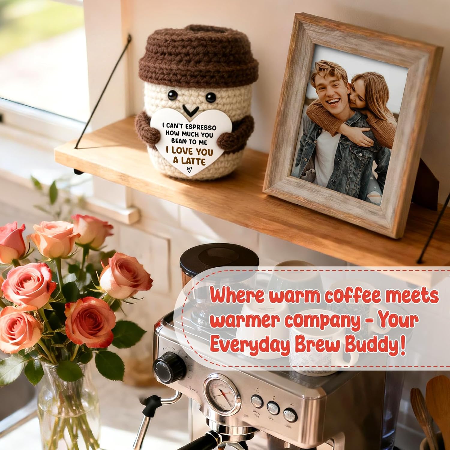 Gifts for Her Him Women Men Anniversary Birthday Coffee Lover Gift Easter Basket Gifts for Wife Husband Boyfriend Girlfriend Couple Crochet Coffee Mug Decor I Love You Her Mom Mothers Day Fathers Day - Image 6