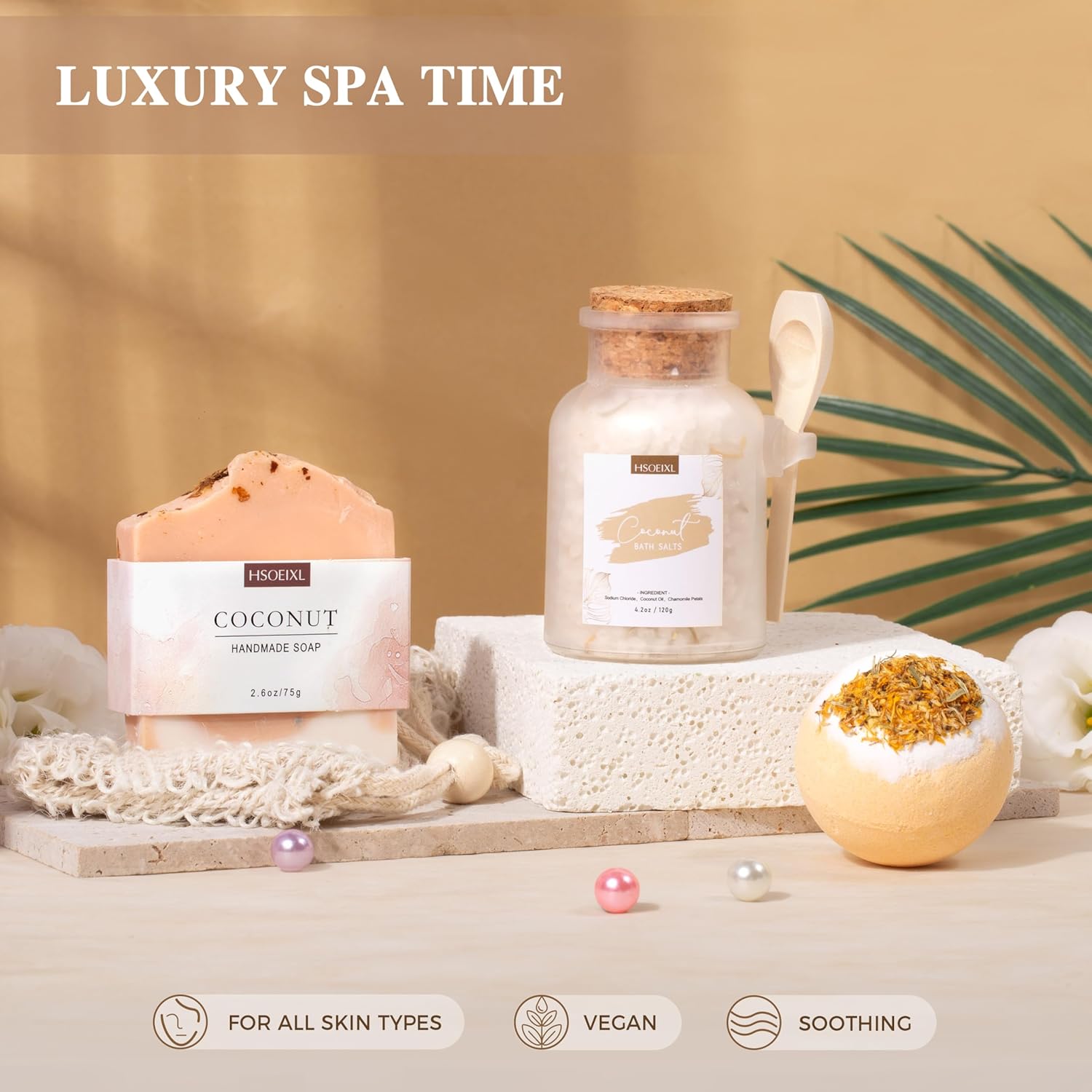 Gifts for Women Bath and Body Gift Basket Set for Women, 12 Piece Set of Coconut Home Spa Set for Self Care, Mothers Day Relaxing Bath Sets Birthday Christmas Gifts for Mom Sister Her Wife - Image 4
