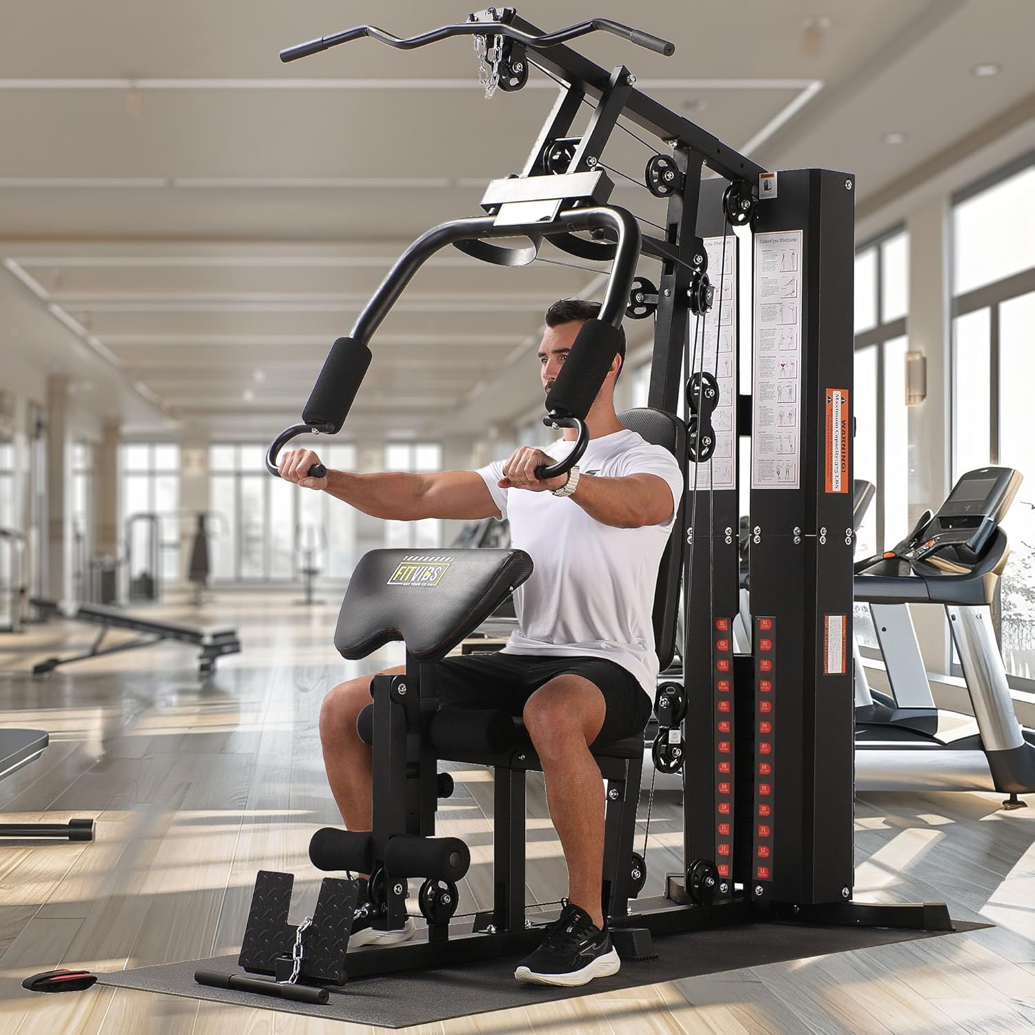 BalanceFrom Multifunctional Steel Frame Home Gym Machine with Floor Mat – Strength Training Workout Station with 160-Pound Weight Stack, Lat Pull & Low Row Bars, 4-Roll Leg Developer & Press - Image 6