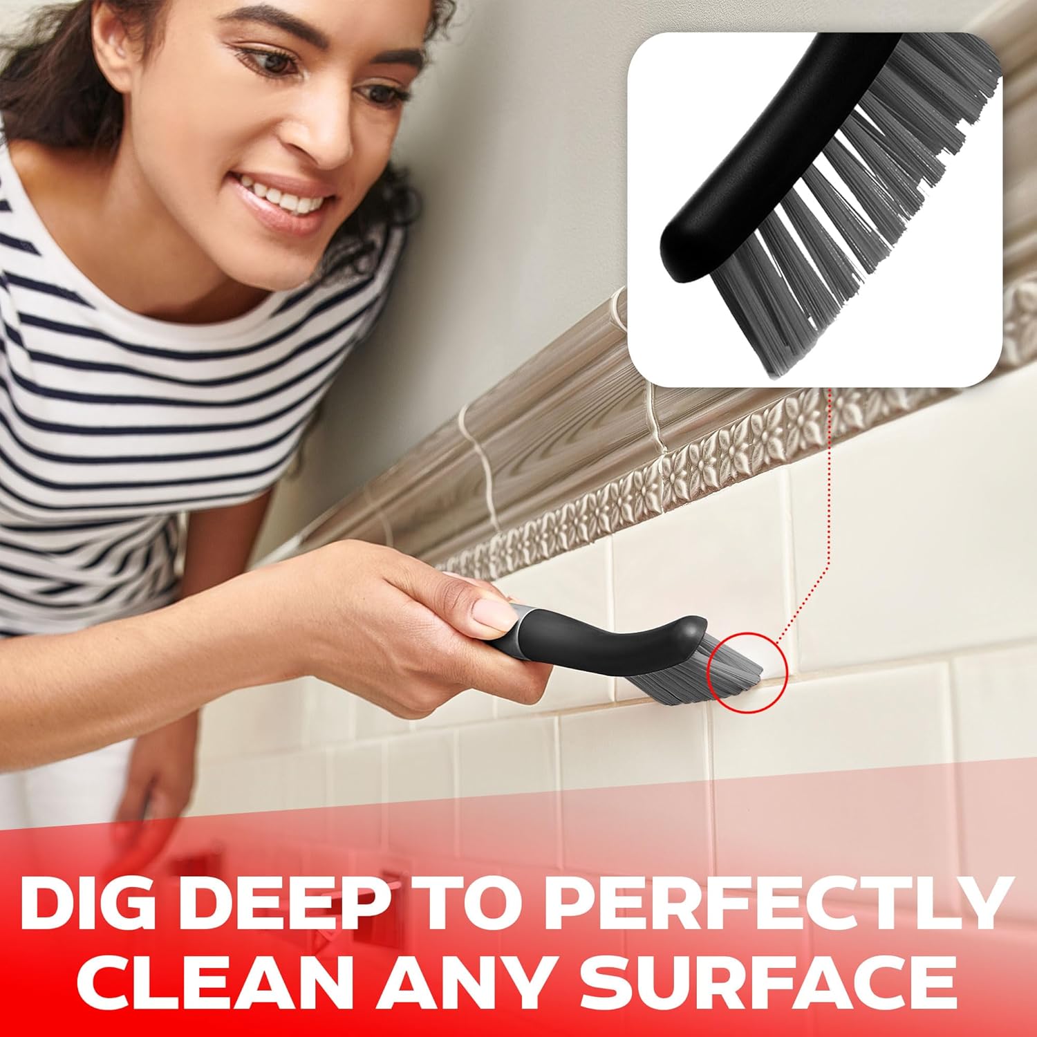 Scrub Brush Set of 3pcs - Cleaning Shower Scrubber with Ergonomic Handle and Durable Bristles - Grout Cleaner Brush - Scrub Brushes for Cleaning Bathroom/Shower/Tile/Kitchen/Floor/Bathtub/Carpet - Image 5