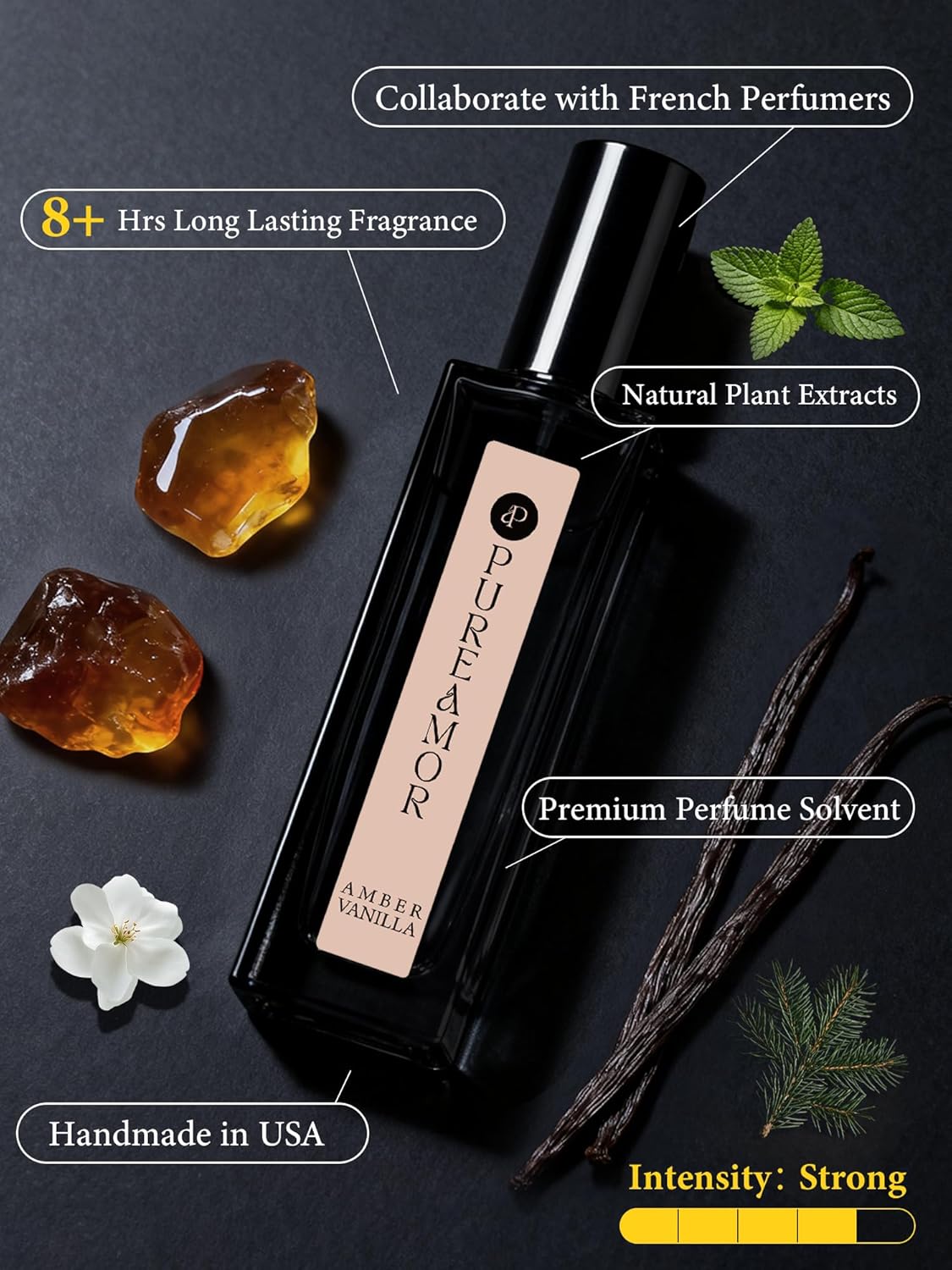 PUREAMOR Amber Vanilla Perfume for Women, Coffee Scented Fragrance with Warm Amber & Sweet Vanilla Notes, Long Lasting Extrait de Parfum, Advanced Fragrance Travel Size 0.7 oz Eau de Parfum Spray - Image 3