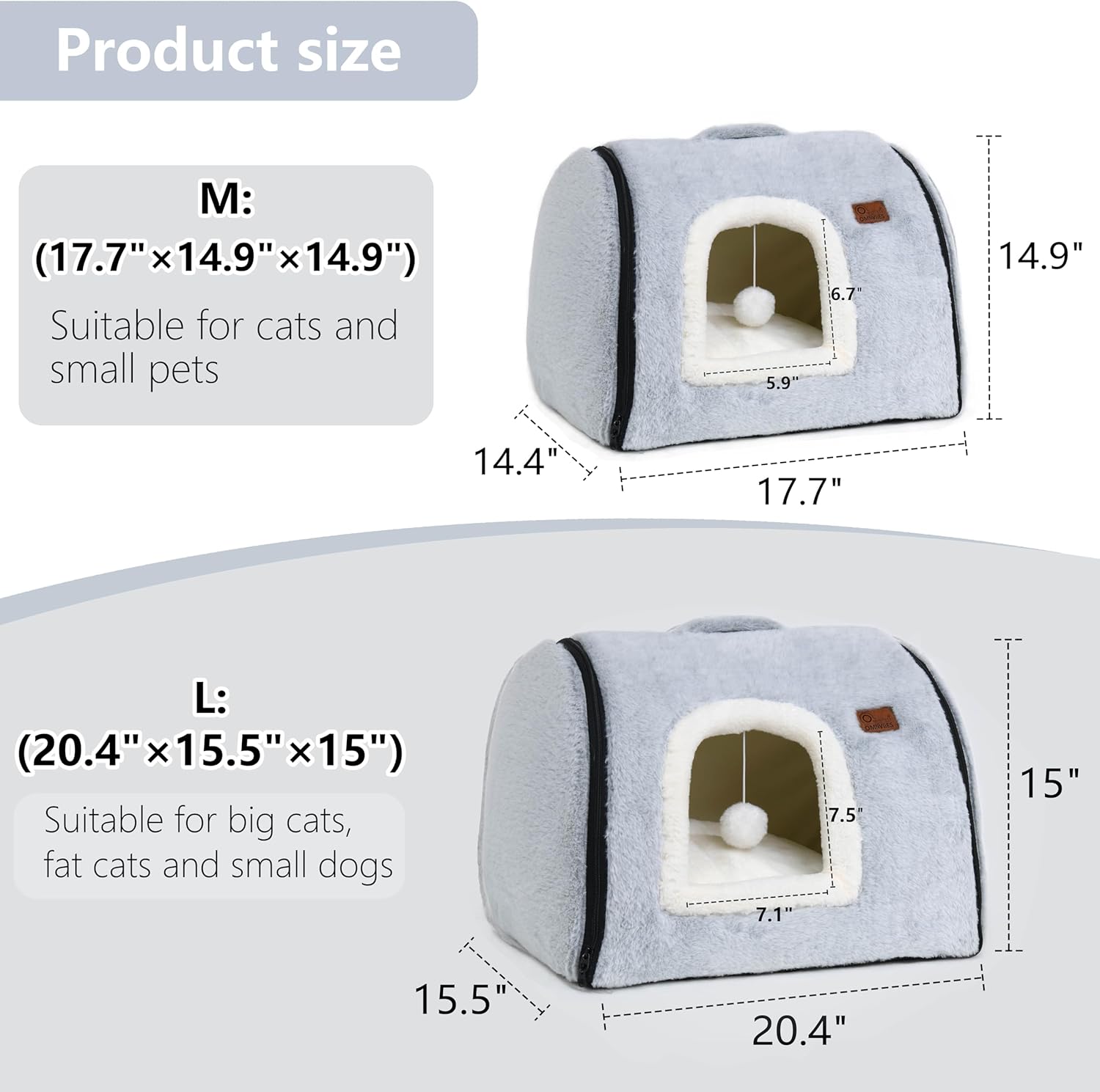 cat Bed cave-cat beds for Indoor Cats,Soft and Comfortable,Cute cat House,with Removable Washable Cushioned Pillow,Enclosed cat Bed,Kitty pet hut、Hideaway,Small Dog Tent,Grey - Image 9