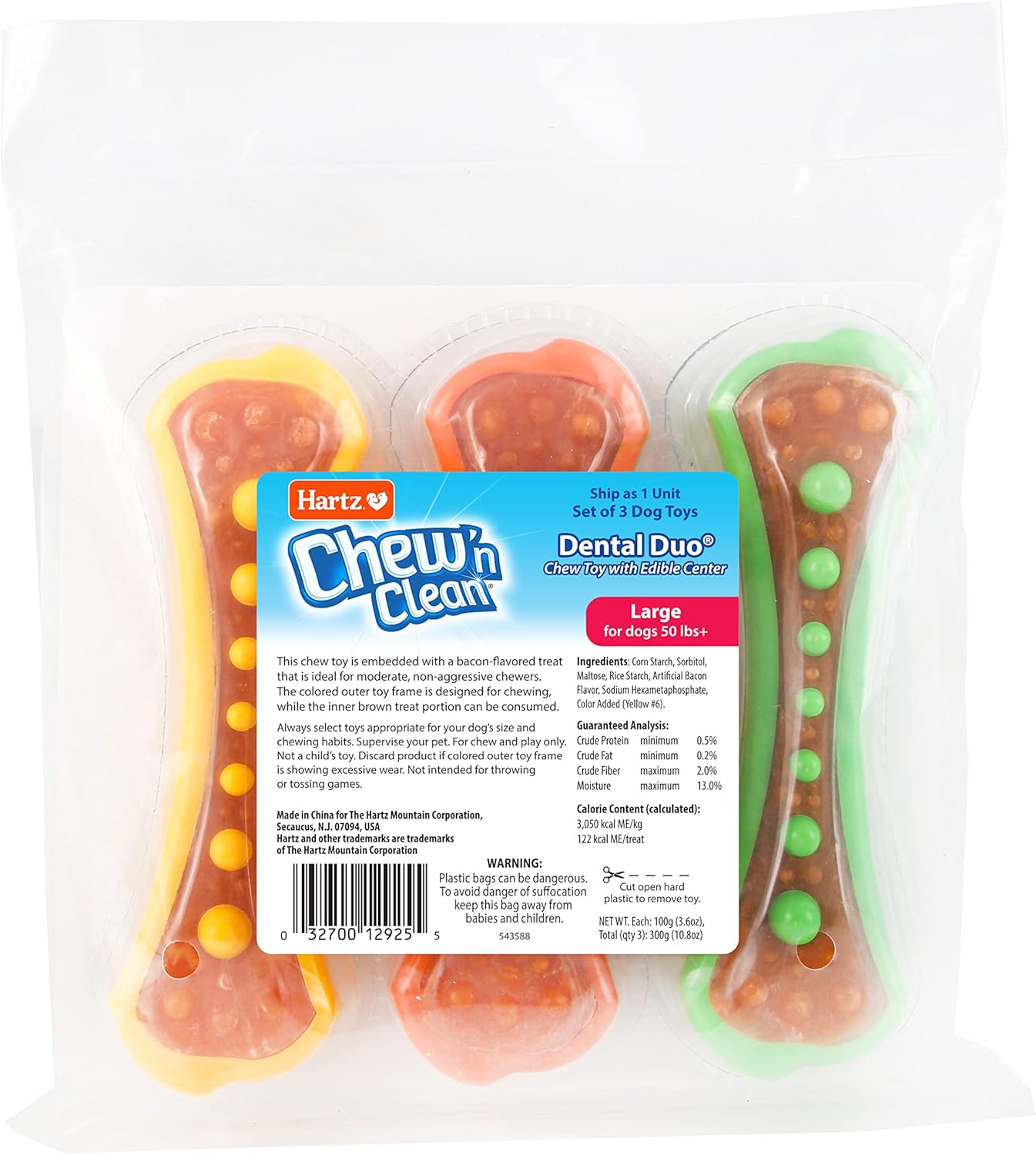 Hartz Chew 'n Clean Dental Duo Dog Treat & Chew Toy, Color Varies, Large, 3 Pack - Image 9