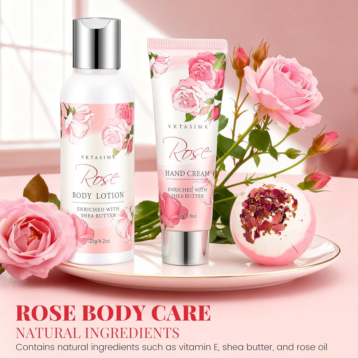 Gifts for Women, Birthday Gifts for Women, Bath and Body Gift Basket Mothers Day Gifts, Rose Home Spa Set Self Care Gift, Thank You for Mom Sister Her Teacher Friends Friendship - Image 4