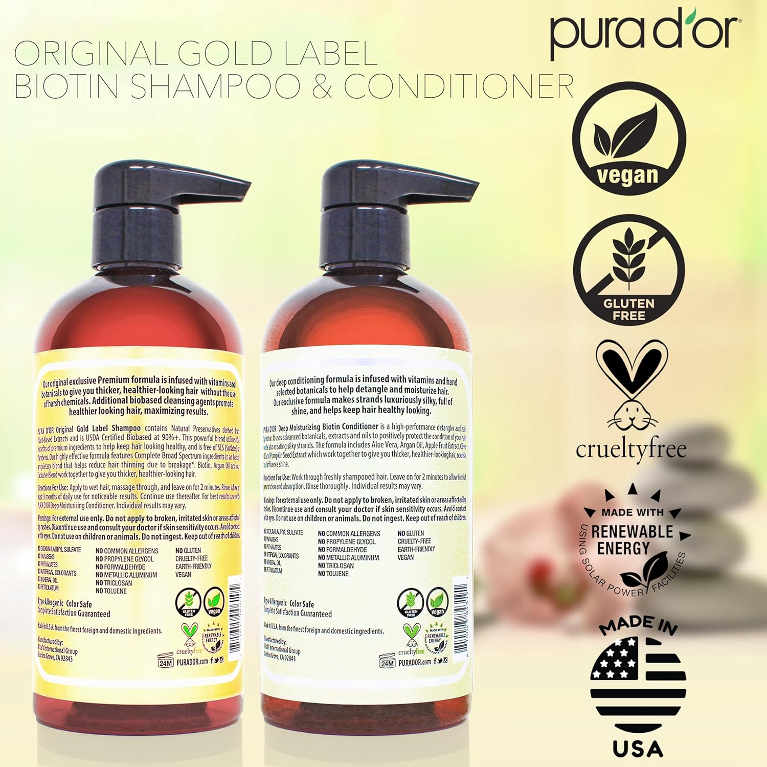 PURA D'OR Anti-Thinning Biotin Shampoo & Conditioner Original Gold Label Set (16oz x2) – CLINICALLY TESTED Formula for Volume, Strength & Thicker-Looking Hair – Helps Reduce Breakage For Women & Men | Deep Moisturizing, Conditioner, CLINICALLY TESTED, Effective Results, Hair Thickening, Product - Image 7