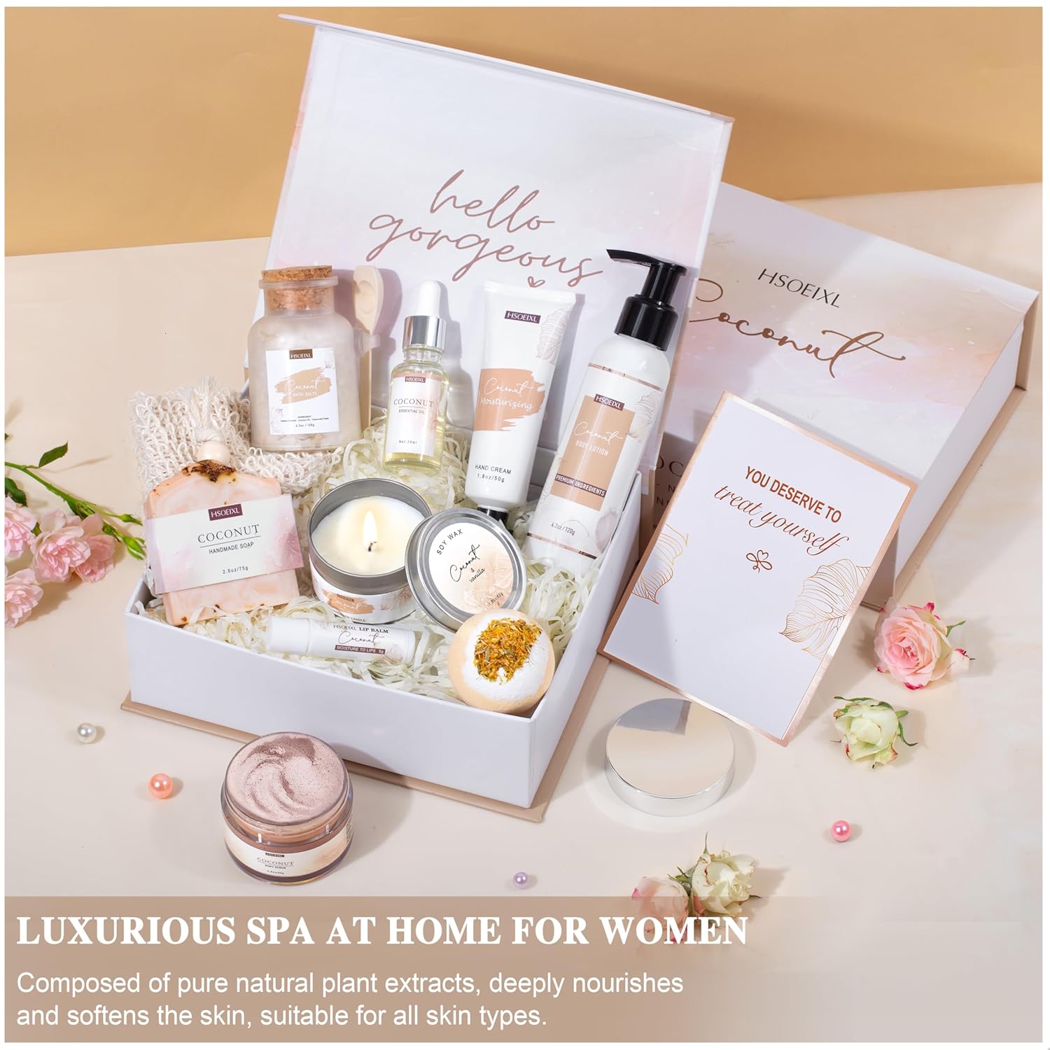 Gifts for Women Bath and Body Gift Basket Set for Women, 12 Piece Set of Coconut Home Spa Set for Self Care, Mothers Day Relaxing Bath Sets Birthday Christmas Gifts for Mom Sister Her Wife - Image 2