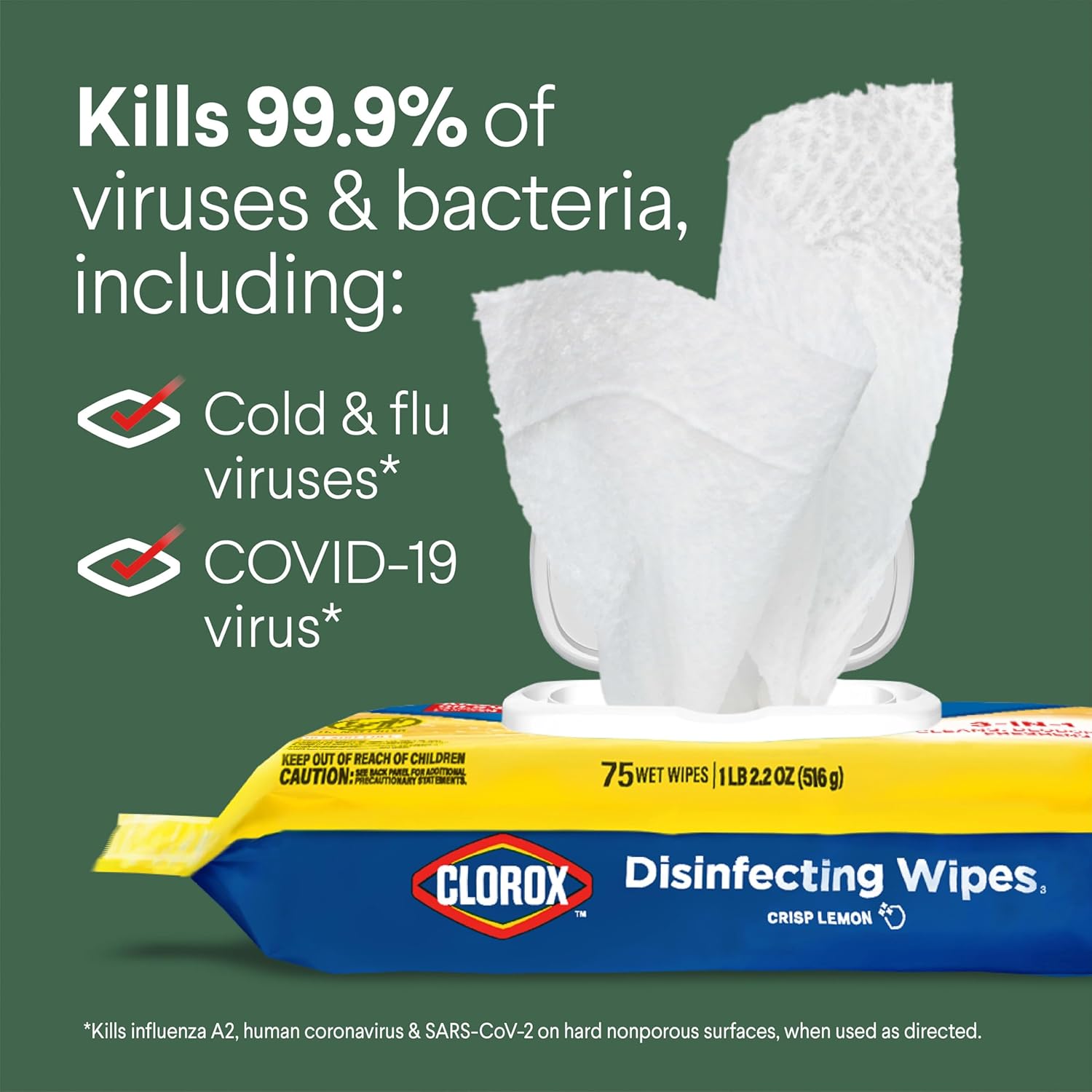 Clorox Disinfecting Cleaning Wipes Flex Pack, Bleach Free, Crisp Lemon, 75 Count (Pack May vary) - Image 7