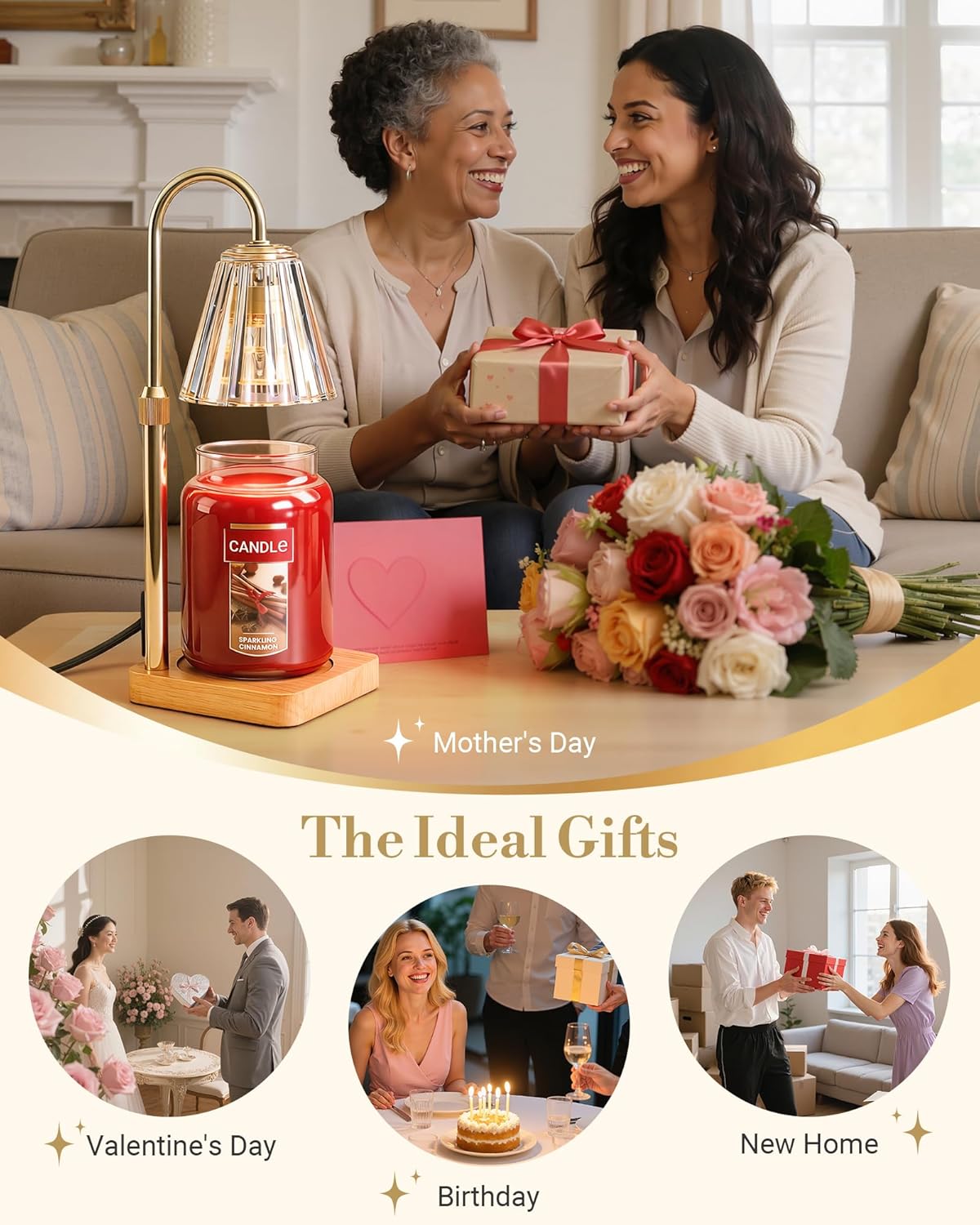 Marycele Candle Warmer Lamp with Timer & Dimmer - Mothers Day Gifts for Women Mom Her, Aesthetic Office Home Decor, Adjustable Height Wax Melter for Candle Jar & 3-Wick Candles (2 Bulbs Included) - Image 5