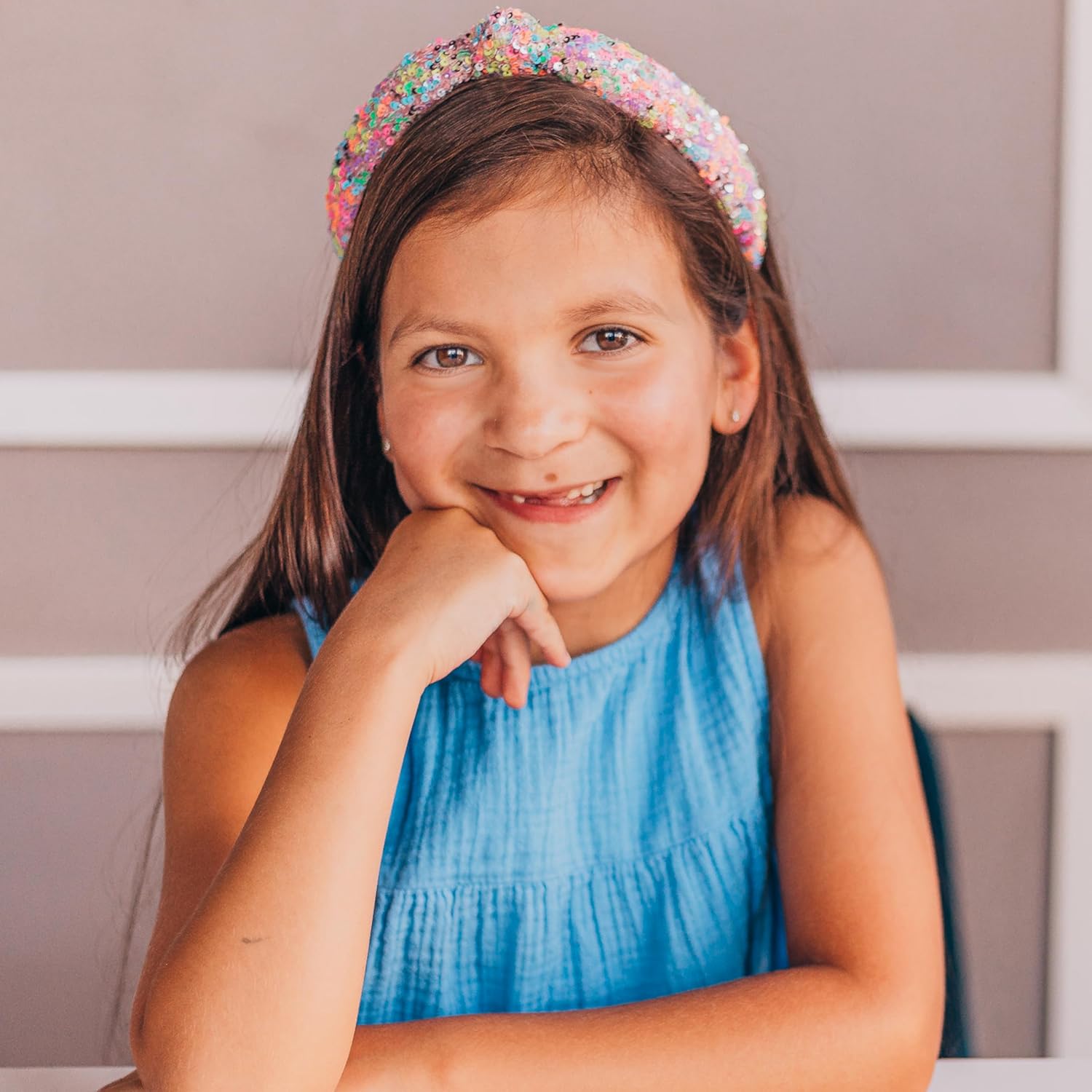 FROG SAC Knotted Headbands for Girls - Rainbow Sequin Knot Head Bands for Kids, Sparkly Toddler Headband, Sparkle Beaded Hair Band Accessories, Easter Basket Fillers Stocking Stuffers - Image 2