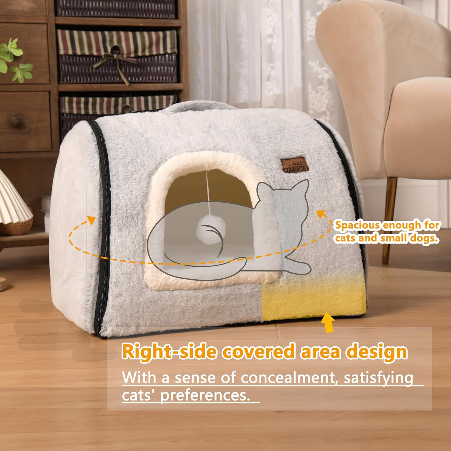 cat Bed cave-cat beds for Indoor Cats,Soft and Comfortable,Cute cat House,with Removable Washable Cushioned Pillow,Enclosed cat Bed,Kitty pet hut、Hideaway,Small Dog Tent,Grey - Image 4