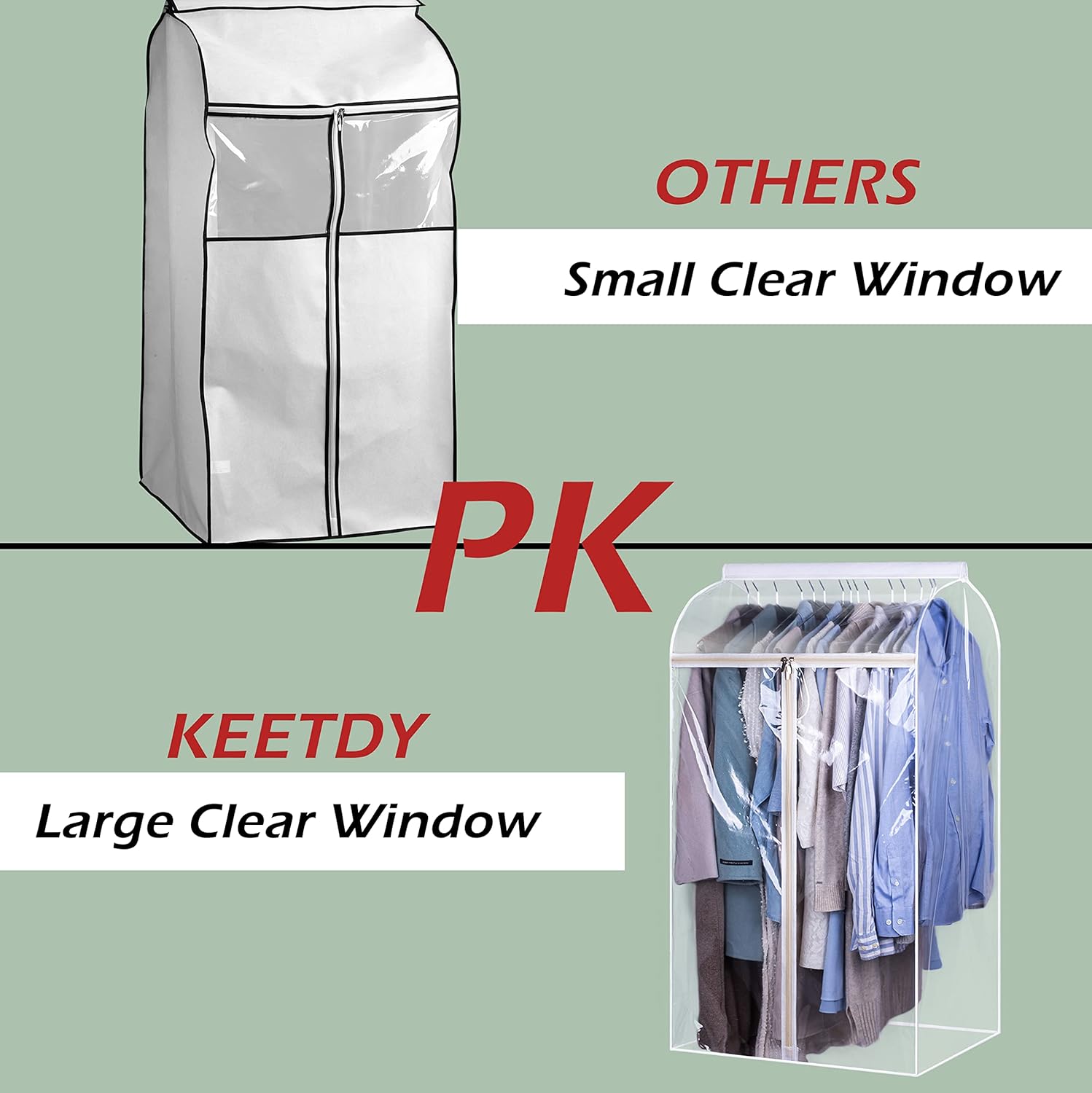 KEETDY 43" Hanging Garment Bags for Closet Storage Large Clear Window Hanging Clothes Storage Garment Rack Cover Coat Protector for Suit, Wardrobe, Bottom Enclosed - Image 3