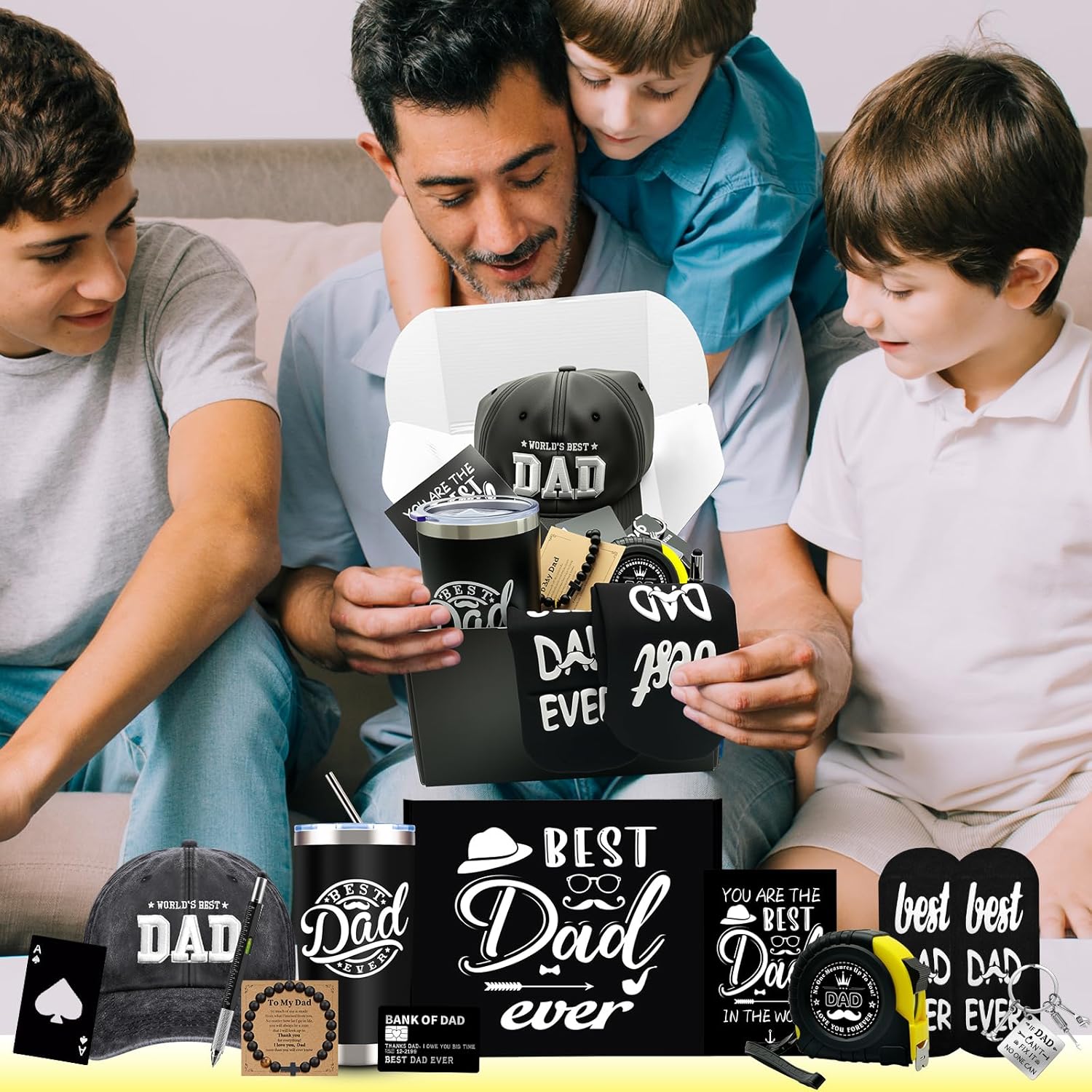 11 Pcs Best Dad Ever Gift, Father's Day Gifts, Dad Gifts for Men with 20 Oz Tumbler Socks Baseball Cap Tape Measure Bracelet Wallet Card Keychain, Fathers Day Birthday Christmas Gift for Dad Husband - Image 7