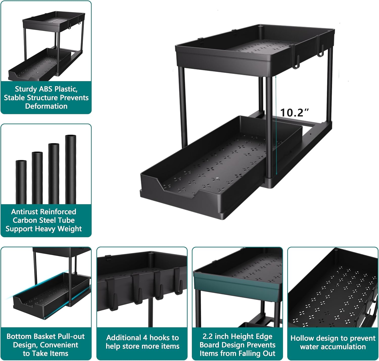 DEKAVA Under Sink Organizer 2 Pack, Bathroom Cabinet Organizer, 2 Tier Sliding Cabinet Basket Organizer Drawer, Multi-Purpose Bath Collection Baskets for Bathroom (Black) - Image 6