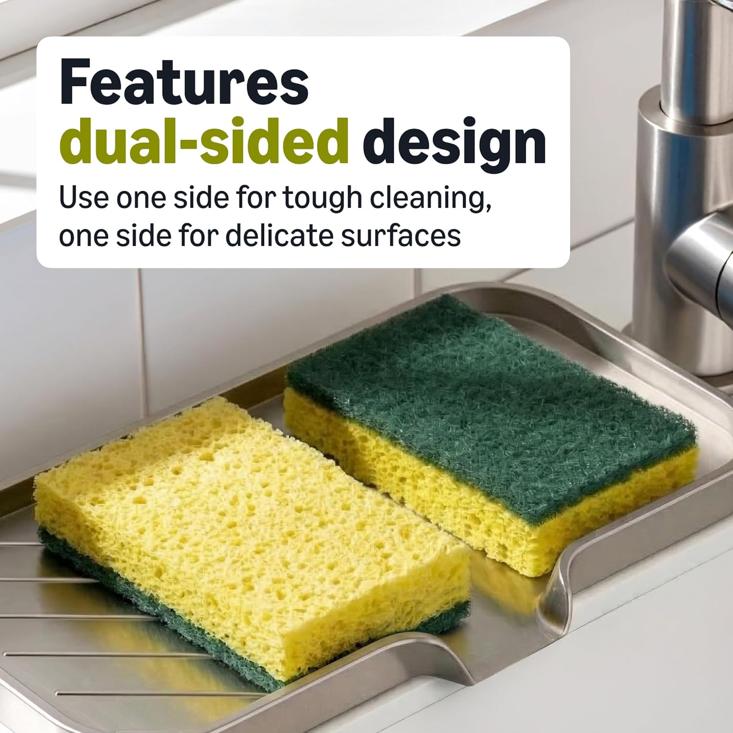 Amazon Basics Heavy Duty Scrub Sponges, Dual-Sided Design, Yellow/Green, 6-Pack, Packaging may vary - Image 4