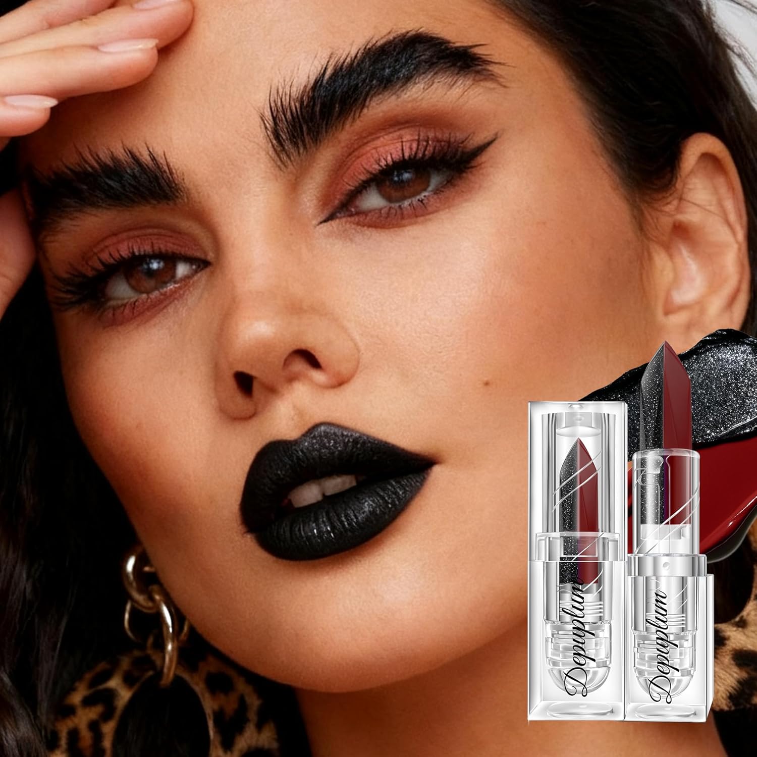 Depuplum 2 in 1 Red Matte Lipstick Glitter Black Lipstick Dual Sided Waterproof Lipsticks for Women One Stroke Two-Tone Long Lasting Lip Stick for Christmas Halloween, DU-G7 - Image 3