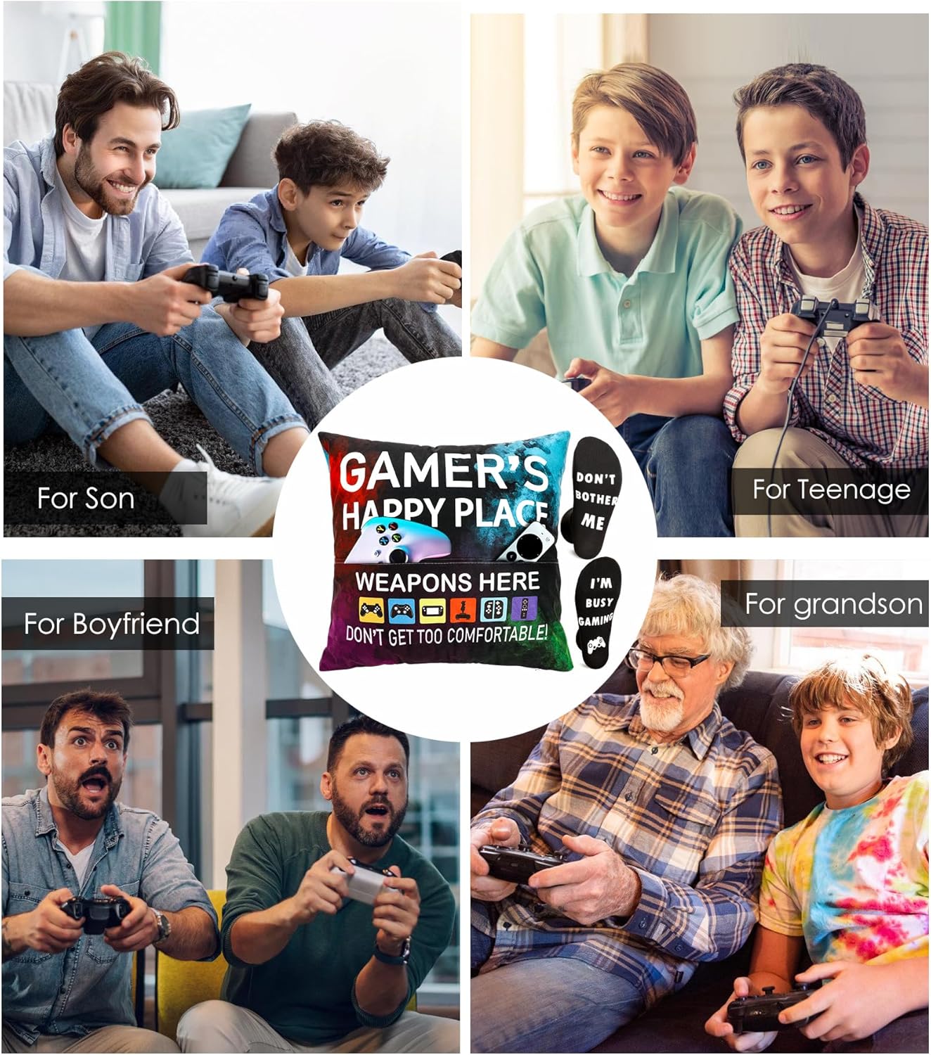 OCCdesign Gamer Gifts for Teenage Boys Men, Gaming Room Decoration, Gamer Pillow Cover and Game Socks Gifts Set, Christmas Stocking Stuffers Ideas for Teens Boys Girls Men Father Boyfriends 18" x 18" - Image 6
