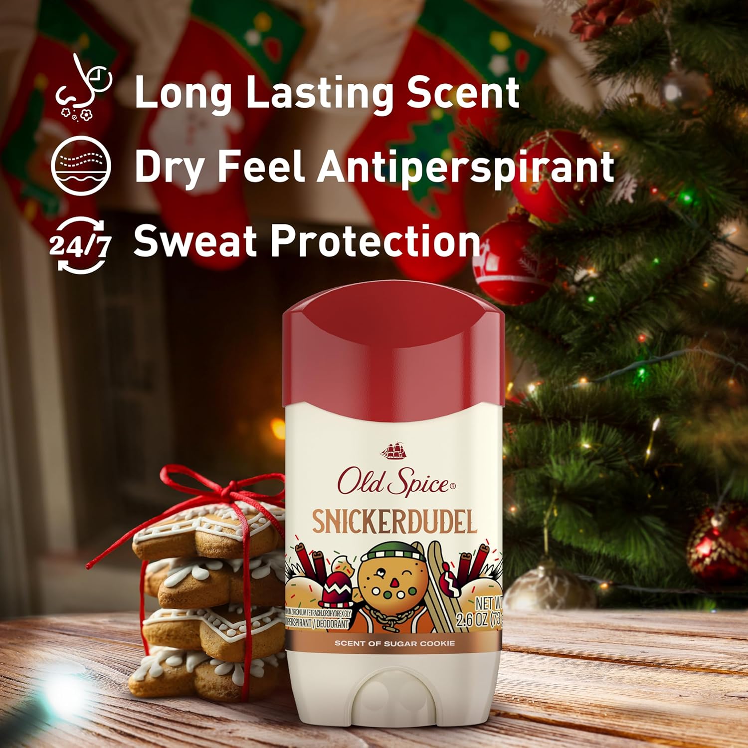 Old Spice Antiperspirant & Deodorant for Men, Holidudes Limited Edition, 24/7 Sweat Protection, Stocking Stuffer, Snickerdudel Sugar Cookie Scent, 2.6 oz - Image 2