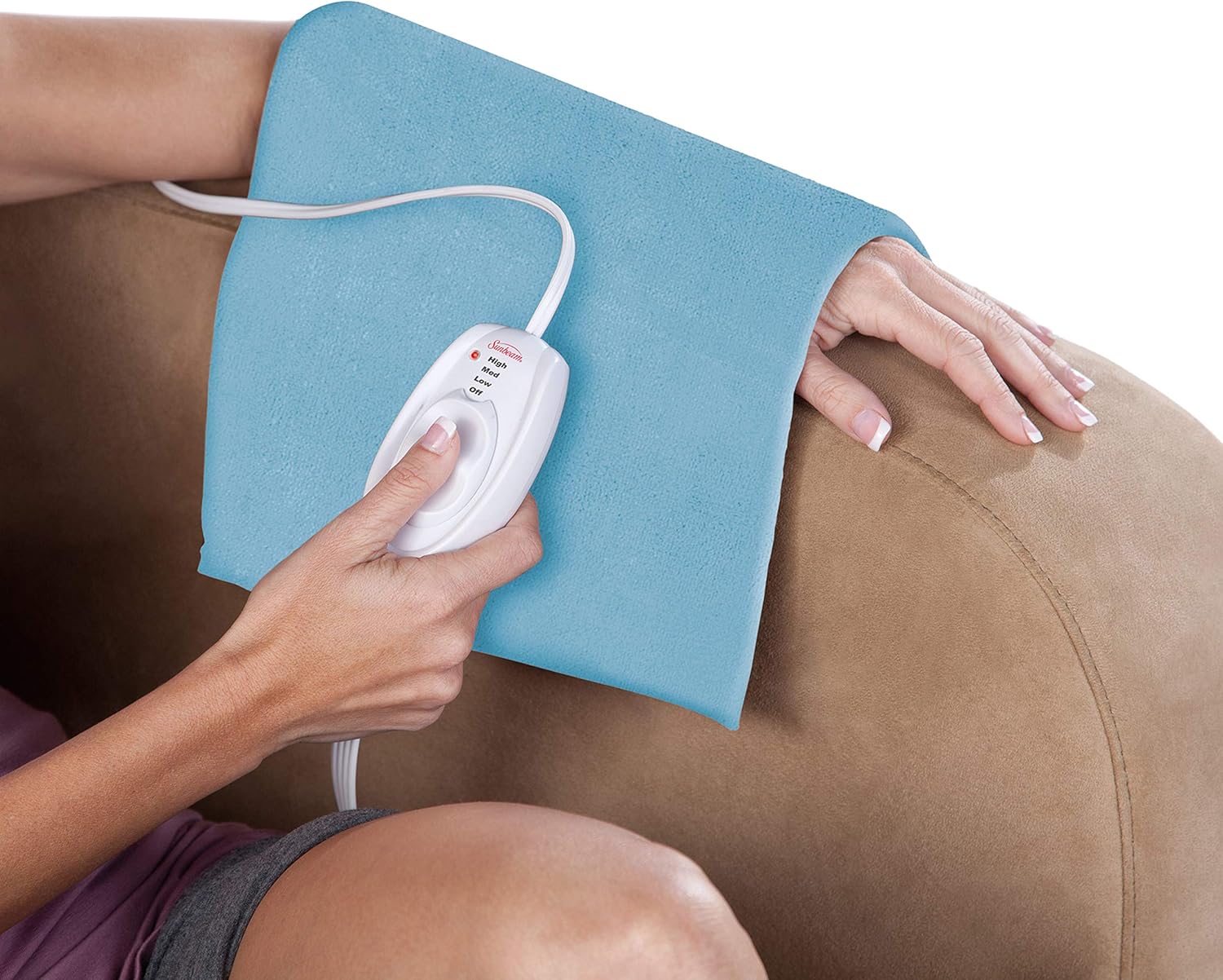Sunbeam XL Heating Pad for Back Neck and Shoulder Pain Relief with Sponge for Moist Heating Option Extra Large 12 x 24" Blue - Image 8