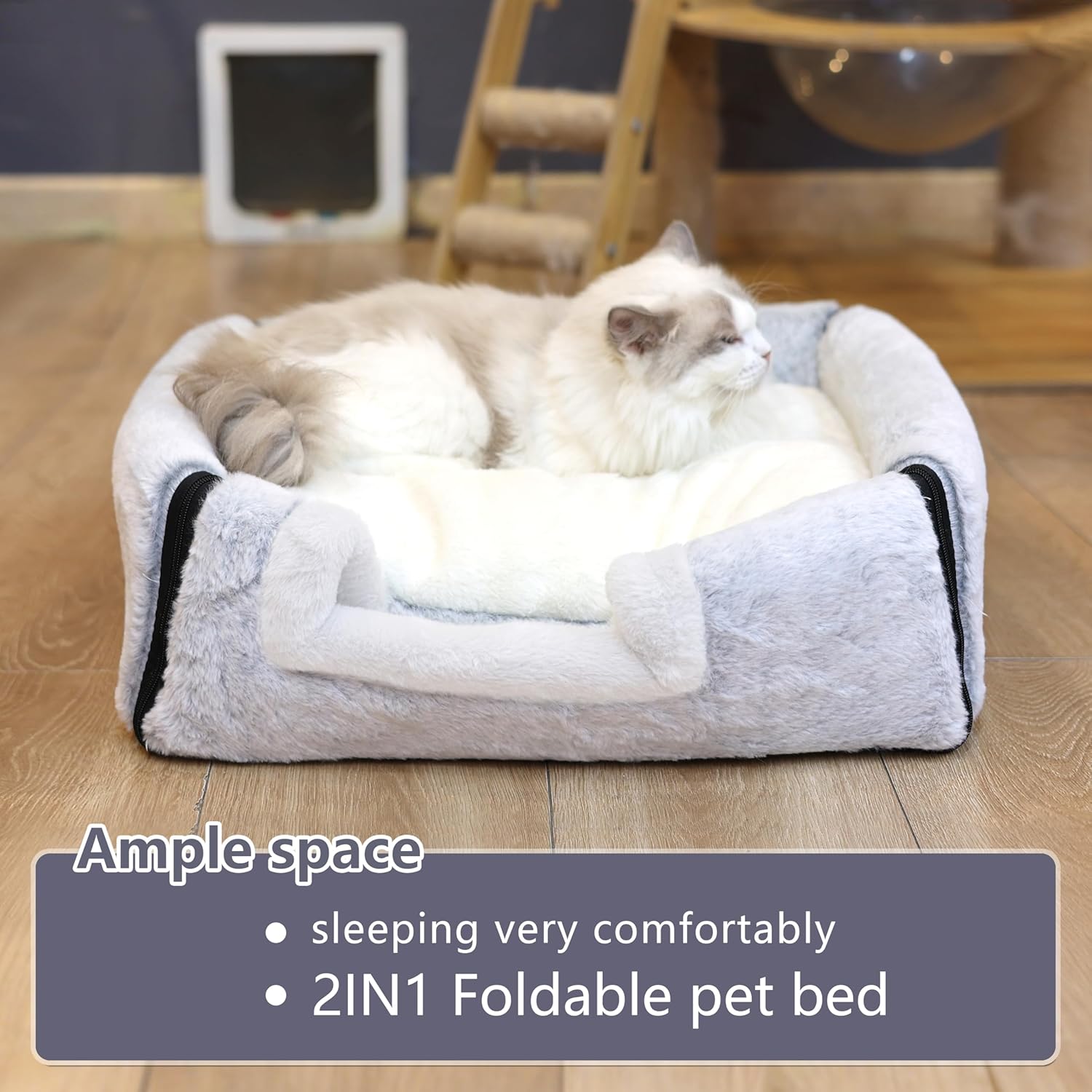 cat Bed cave-cat beds for Indoor Cats,Soft and Comfortable,Cute cat House,with Removable Washable Cushioned Pillow,Enclosed cat Bed,Kitty pet hut、Hideaway,Small Dog Tent,Grey - Image 3