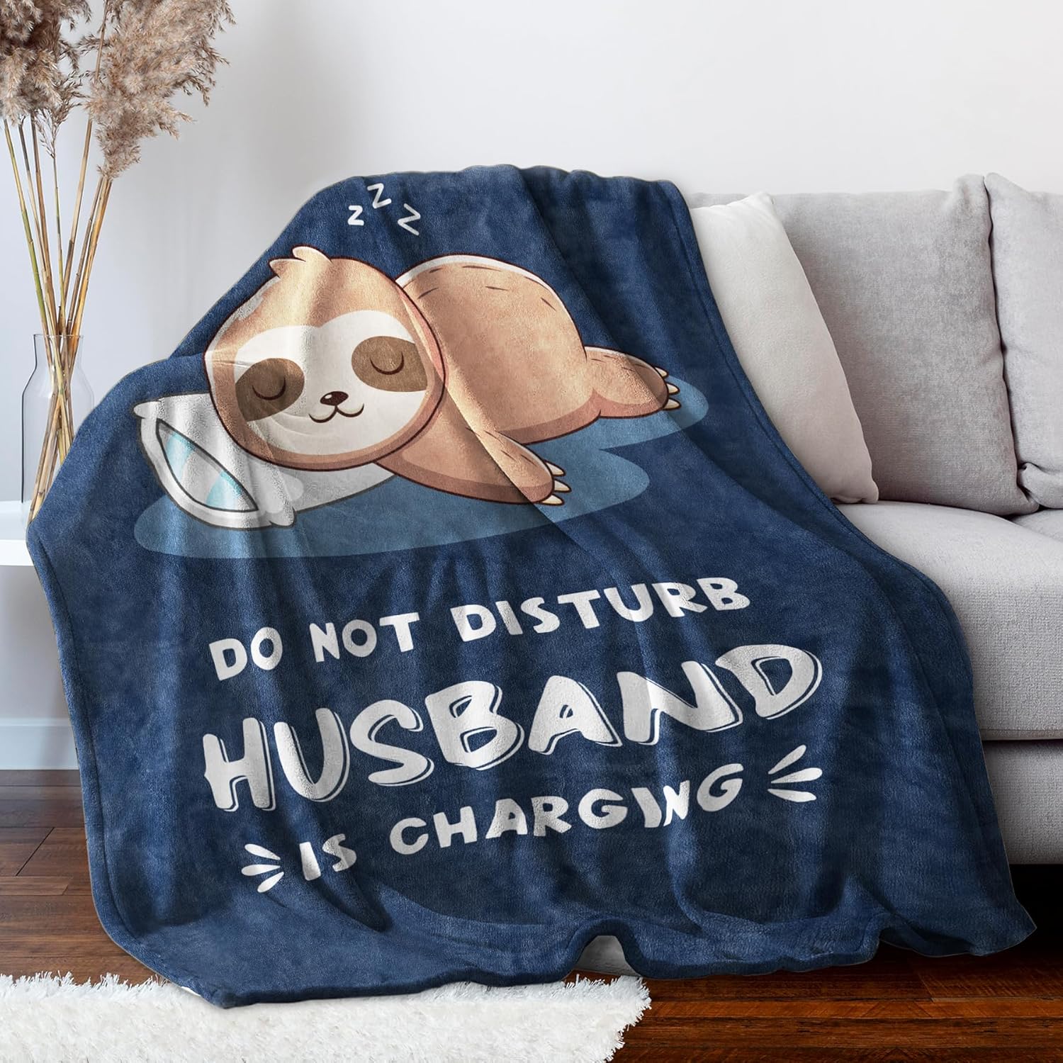 Leebbsin Funny Gifts for Husband, Husband Birthday Gift, Husbands is Charging Sloth Blanket, Anniversary Wedding Gifts for Husbands from Wife, Gift for Him Christmas 60" x 50" - Image 4
