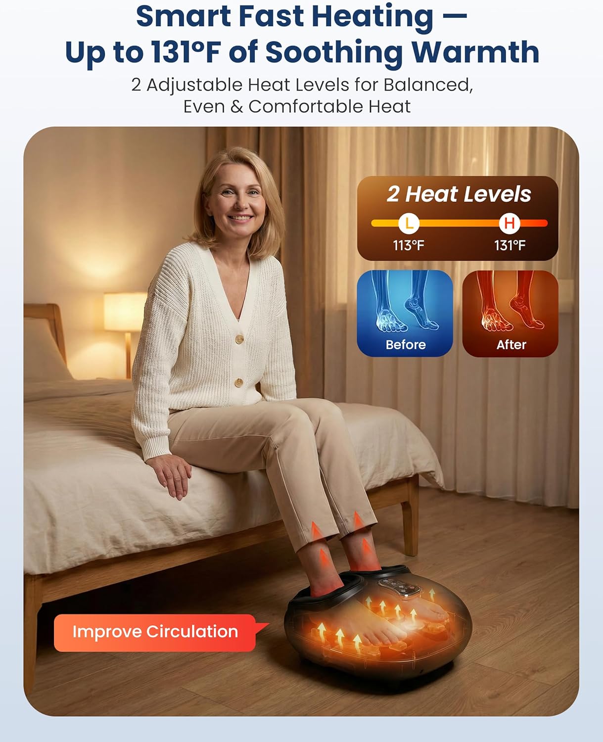 COMFIER Shiatsu Foot Massager with Fast Heat,Kneading Rolling Compression,Extra Vibration, FSA Eligible HSA Store, Plantar Fasciitis,Neuropathy Pain,Mothers Day Gifts for Women,Bigger Size to 13“ - Image 4