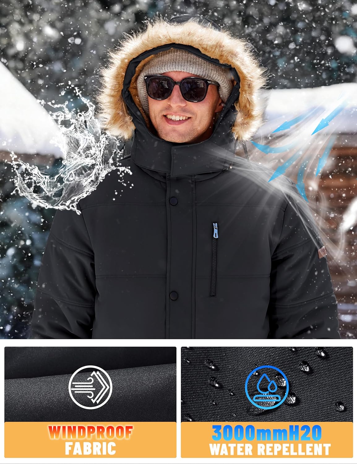 TACVASEN Men's Winter Jacket with Hood Water Repellent Windproof Thicken Parka Winter Coat - Image 5