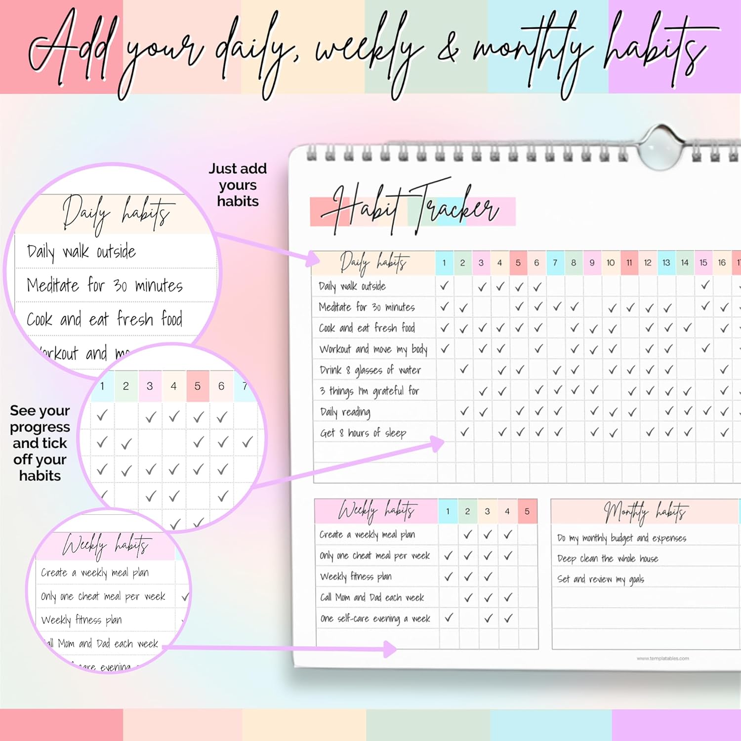Habit Tracker Calendar – Daily, Weekly & Monthly Habit & Goal Tracker, Wire-Bound Planner with Colorful Design, Premium 250gsm Paper | A5 (Rainbow) - Image 4