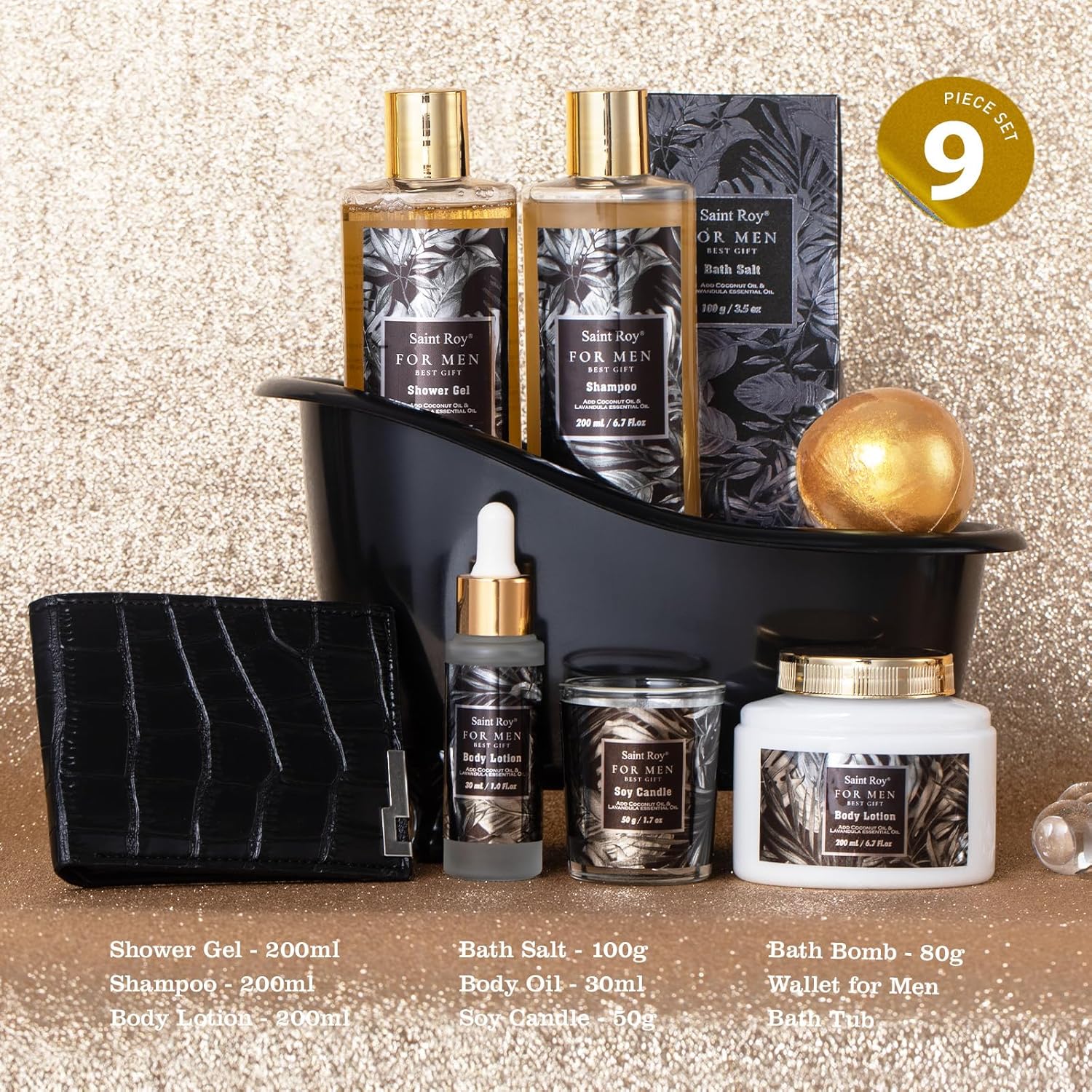 Gift for Dad Spa Gifts for Men, Bath & Body Kit, Spa Gift Set, Man Spa Basket Set for Dad, Mens Perfume Bath and Body Gift Set, Ideal Christmas Birthday Self Skin Care Set for Man Leather Wallet - Image 2
