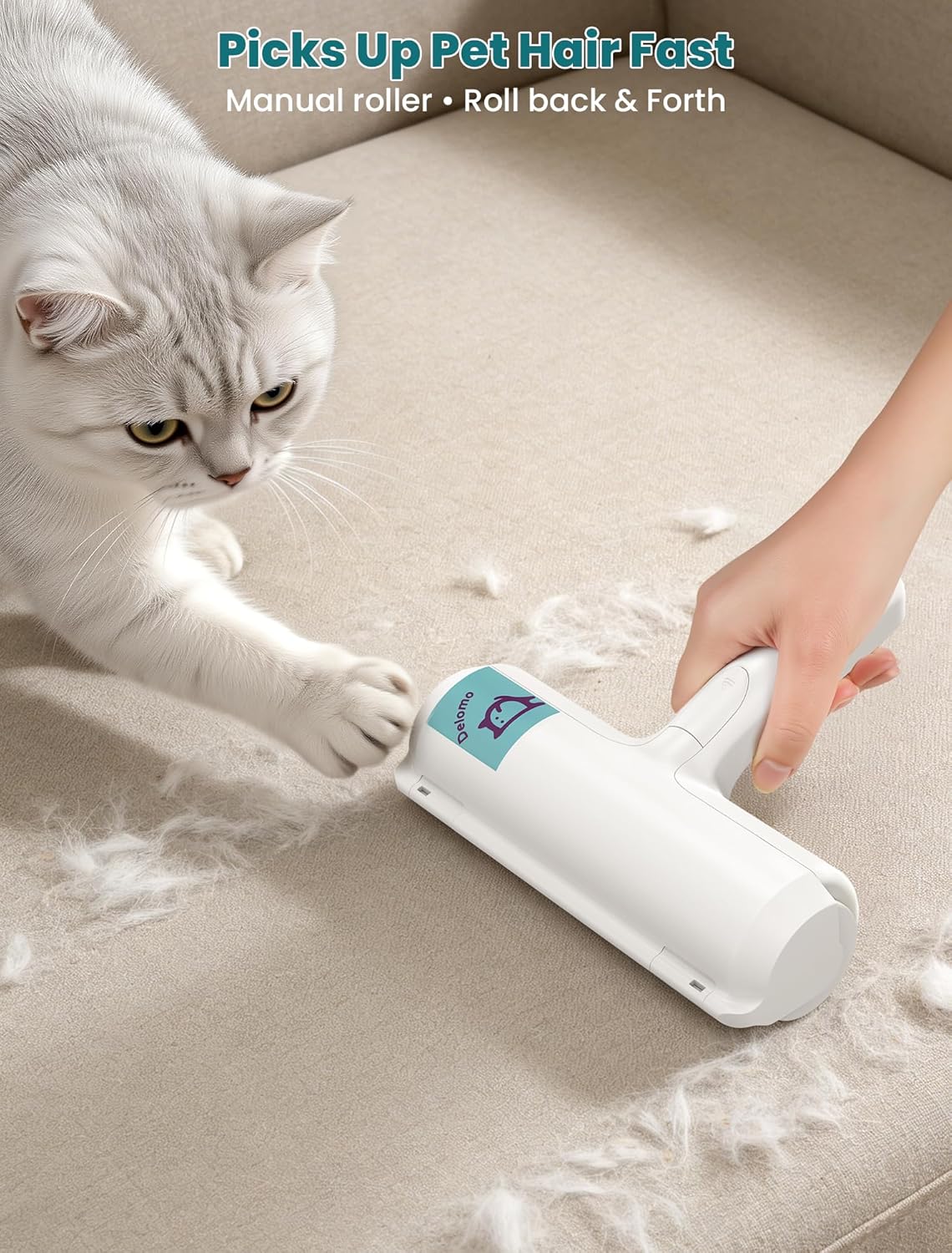 DELOMO Pet Hair Remover Roller: Reusable Lint Roller with Large Fur Bin - Portable Cat and Dog Hair Remover for Couch, Bedding, Car, Rugs & Furniture, Effective and Eco-Friendly, for Multi-Pet Homes - Image 3