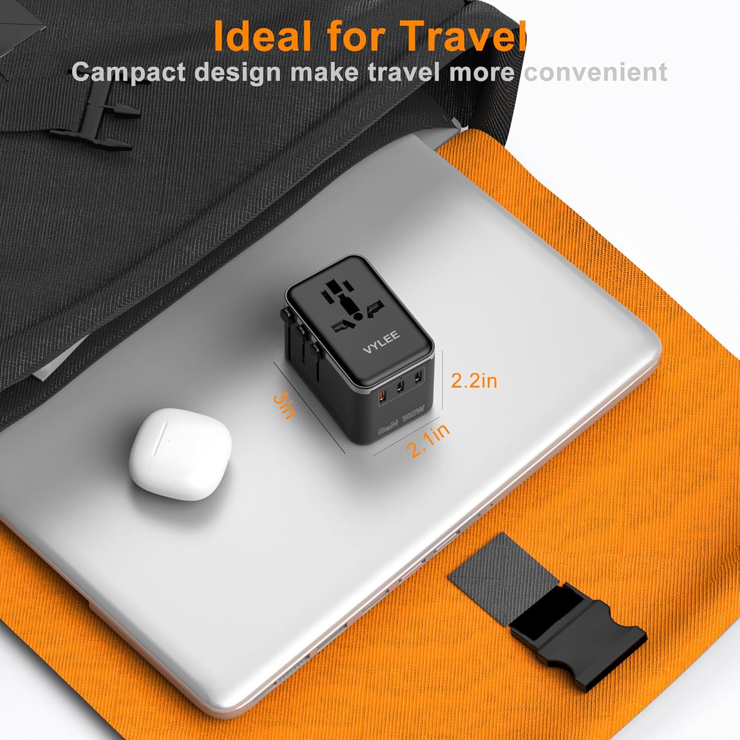 VYLEE Universal Travel Adapter, PD100W GaN International Power Adapter with 3 USB C and 1 USB A Charging Ports, All in One Power Outlet, Worldwide Plug Adapter for US to European UK AUS Ireland(Black) - Image 6