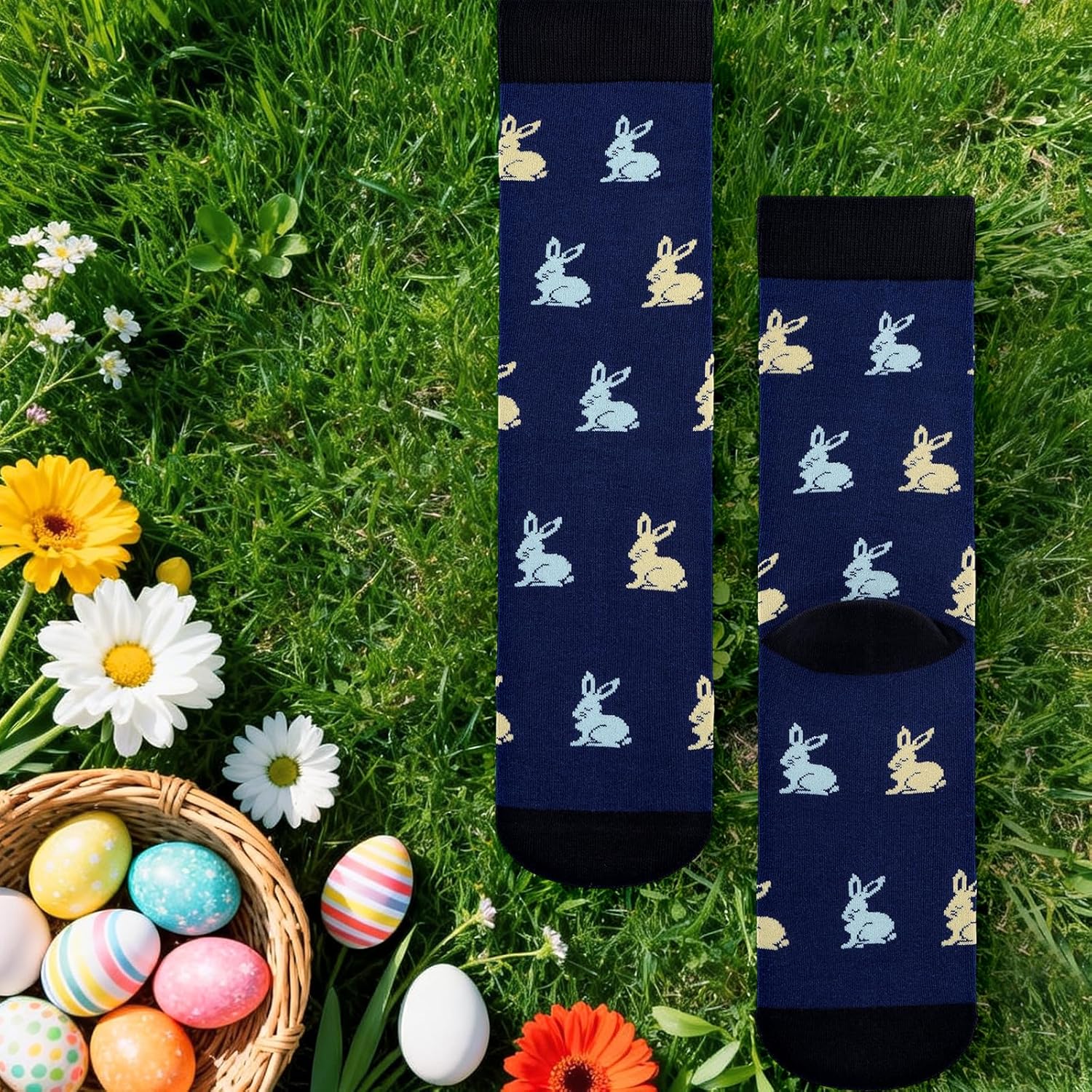 Happy Easter Eggs Bunny Socks for Men Women Teen Boys Kids- Easter Gifts Funny Novelty Crazy Silly Cool Fun Socks - Image 3
