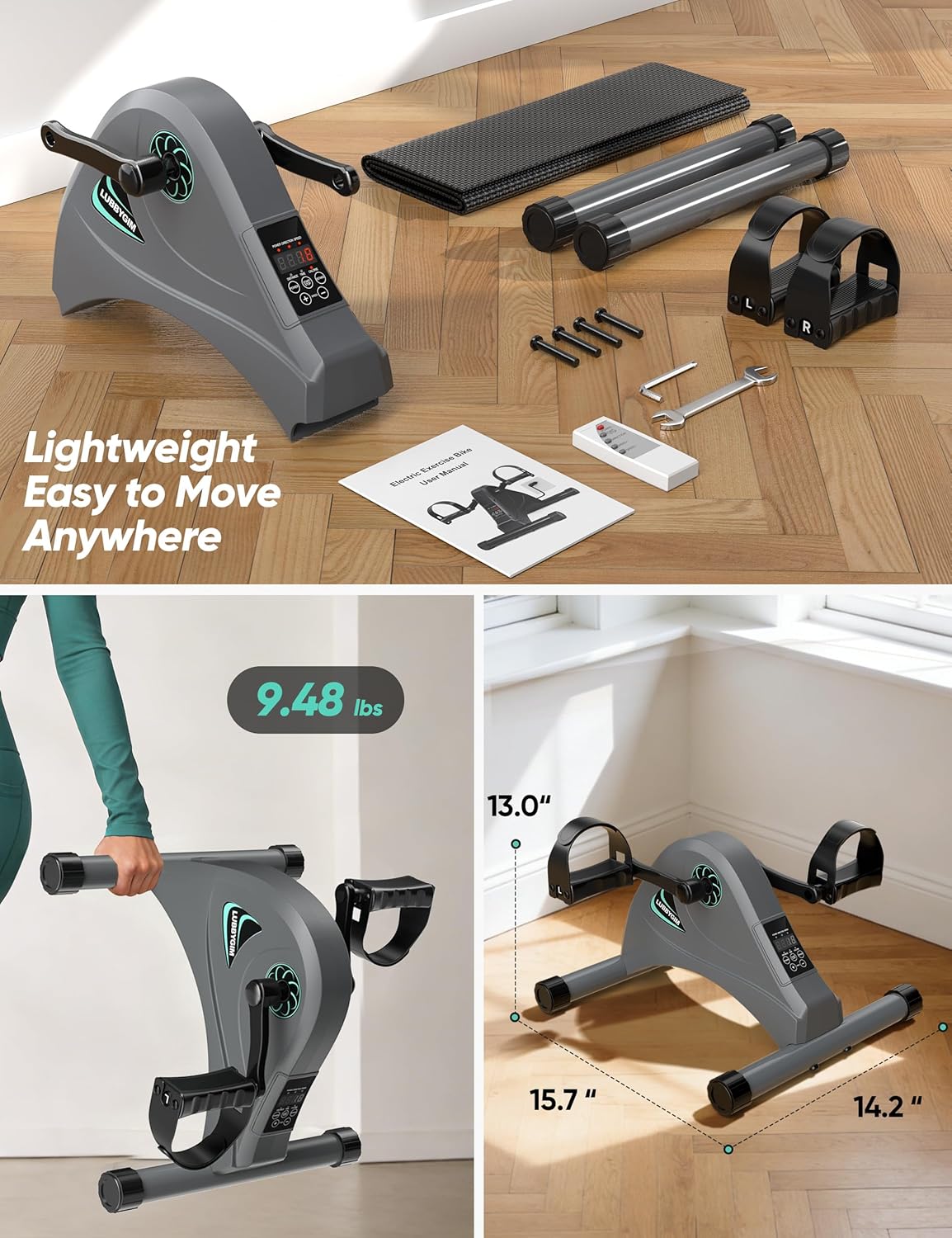 LUBBYGIM Mini Exercise Bike, Under Desk Bike Pedal Exerciser for Seniors & Physical Therapy, Electric Motorized Foot Pedal Machine for Arm and Leg Fitness, 6 Speed Levels - Image 8