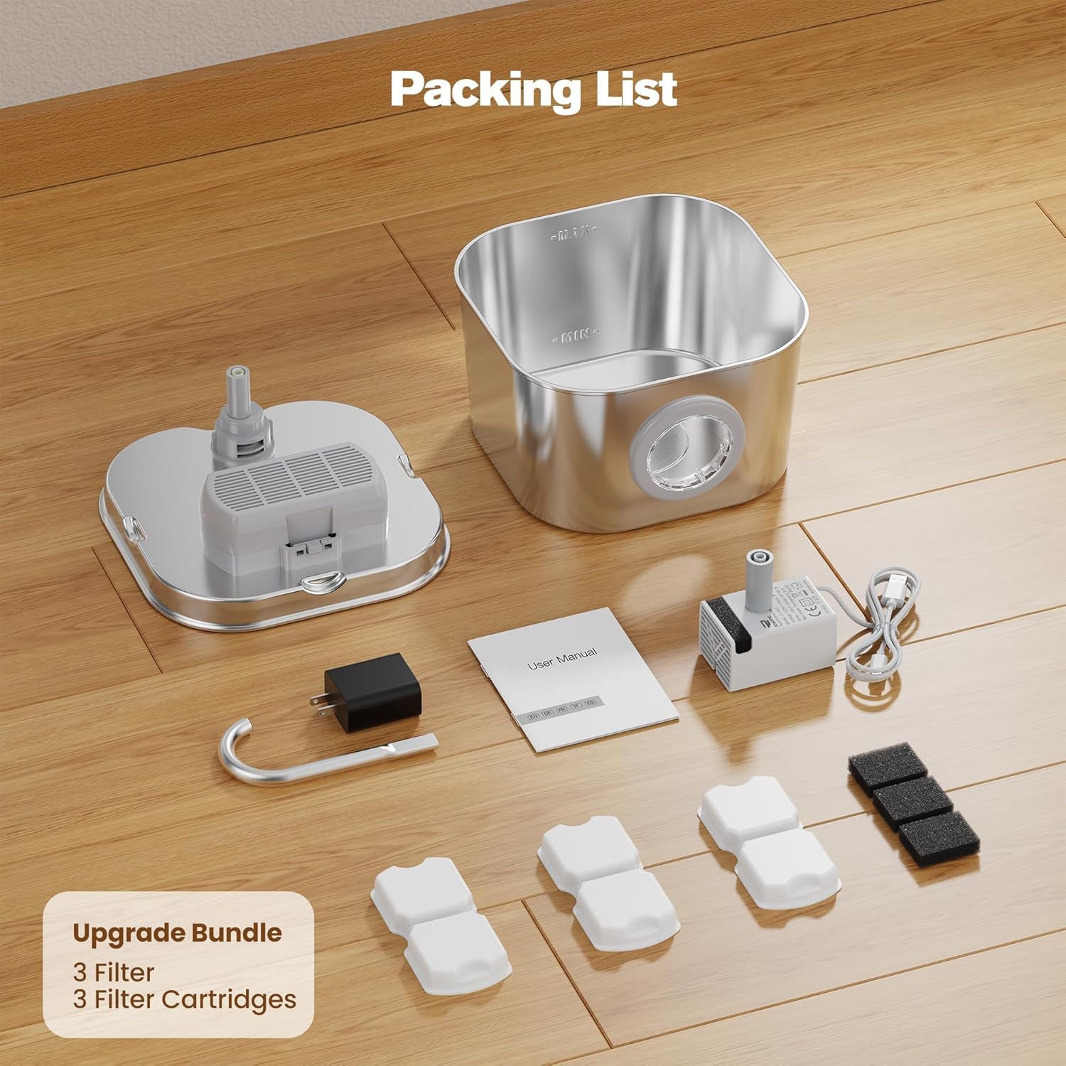 Cat Water Fountain Stainless Steel: Pet Fountains for Cats/Dog Indoor Automatic Waterer Bowls for Drinking Small Animal Water Dispenser Metal Pets Watering Faucet Bottle Auto Kitty Watering Supplies - Image 9