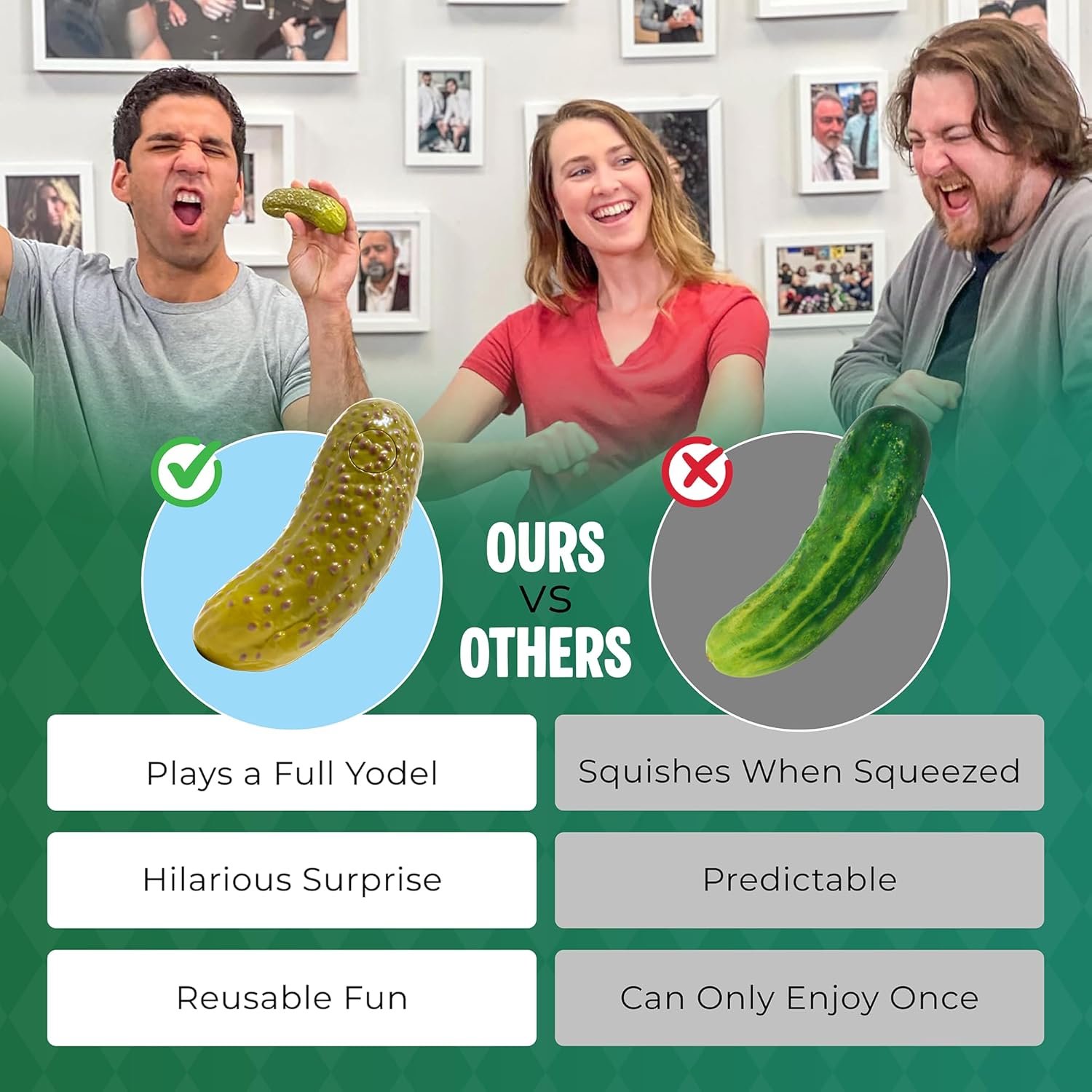 DR DINGUS Yodeling Pickle (1 Pickle - 5 Inch) Sings Dill-lightful Musical Yodel Song - Hilarious Laughs - Singing Novelty Gag Gift for Friends Family Coworkers Office Students Classroom - Image 4