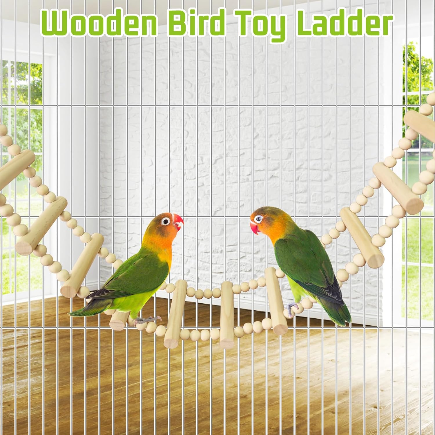 BNOSDM Long Bird Ladder Bridge 39.4 in Wooden Parakeet Climbing & Swing Toys Bird Cage Accessories for Budgies, Cockatiels, Conures, Lovebirds, Canaries (16-Steps) - Image 5