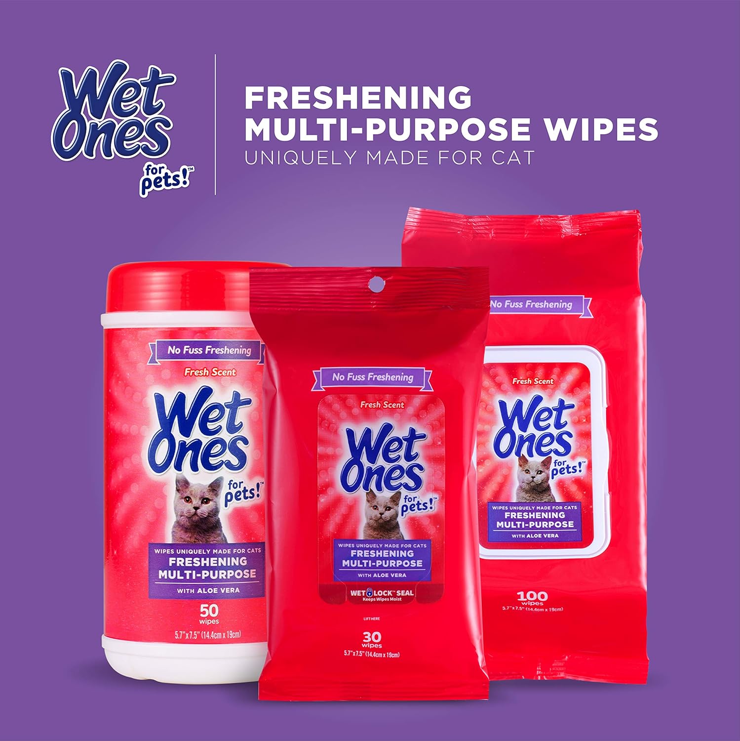 Wet Ones for Cats Freshening Wipes, Multi-Purpose Cat Grooming Wipes with Aloe Vera, Helps Remove Dirt, Odor, and Dander Between Baths, Fresh Scent, 50 Count - Image 8