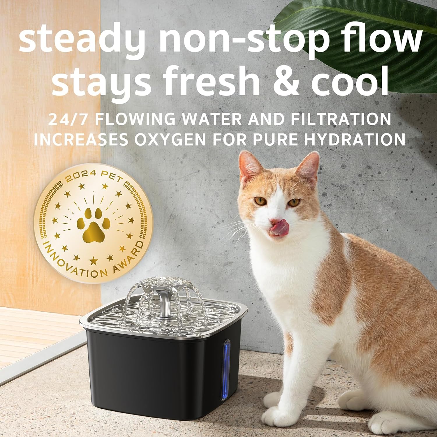 Veken Innovation Award Winner Stainless Steel Cat Water Fountain, 95oz/2.8L Automatic Pet Fountain Dog Water Dispenser with Replacement Filters & Silicone Mat for Cats, Dogs (Space Black) - Image 6