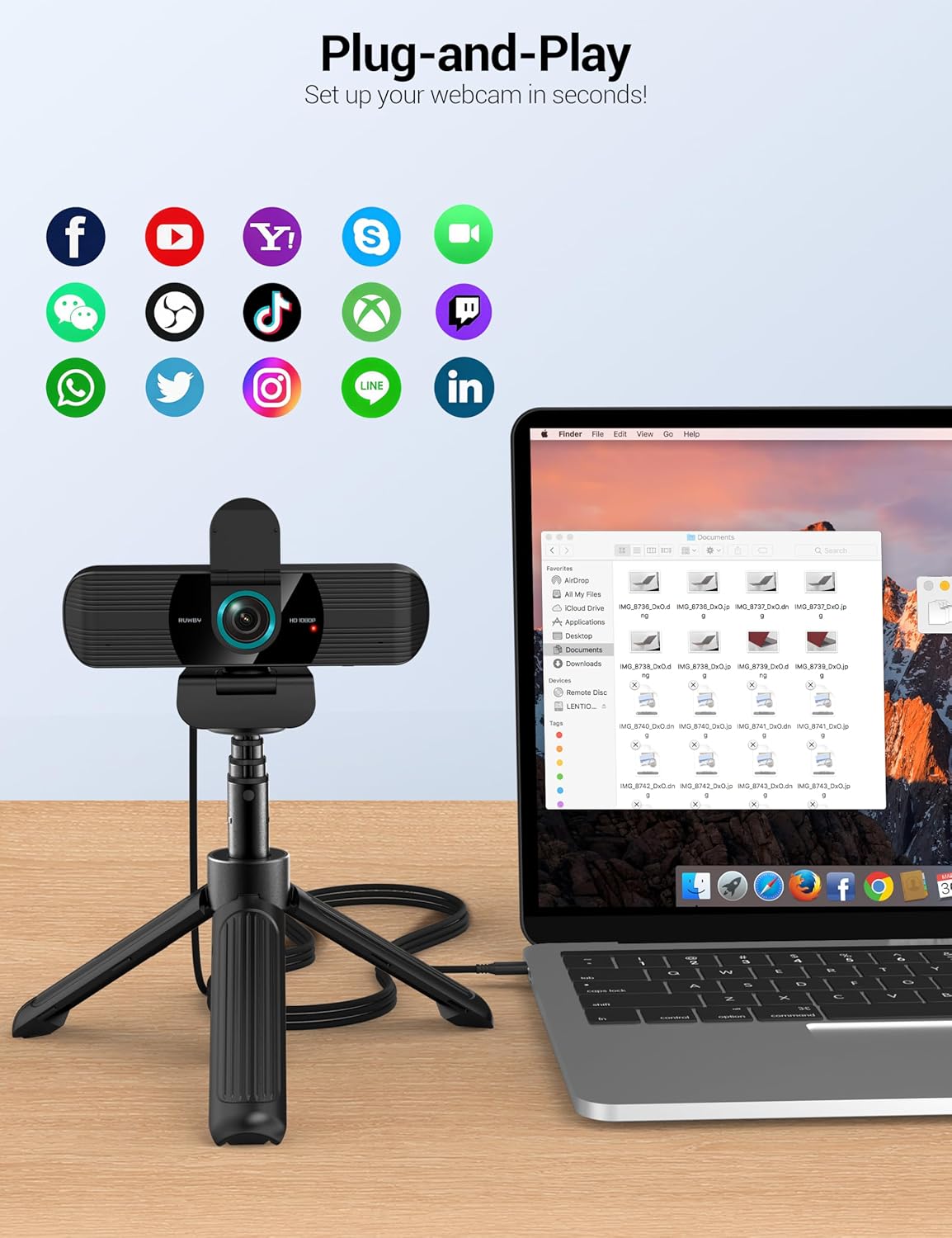 RUWBY Full HD 1080P Webcam with Built-in Dual Mics, Wide-Angle Lens, Privacy Cover, Tripod Stand, Autofocus PC Camera, Plug and Play for Desktop Computer or Laptop - Image 3