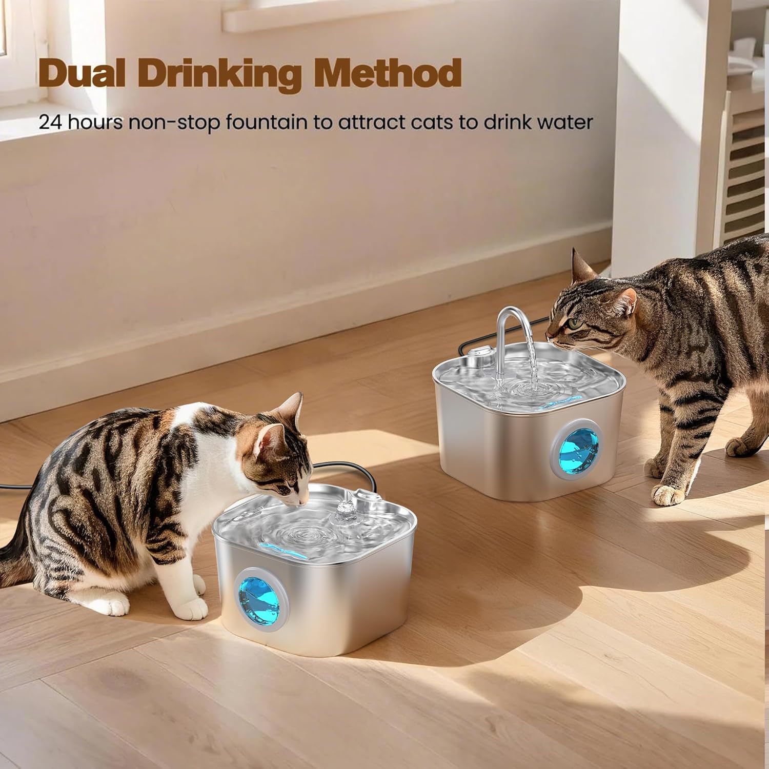 Cat Water Fountain Stainless Steel: Pet Fountains for Cats/Dog Indoor Automatic Waterer Bowls for Drinking Small Animal Water Dispenser Metal Pets Watering Faucet Bottle Auto Kitty Watering Supplies - Image 7