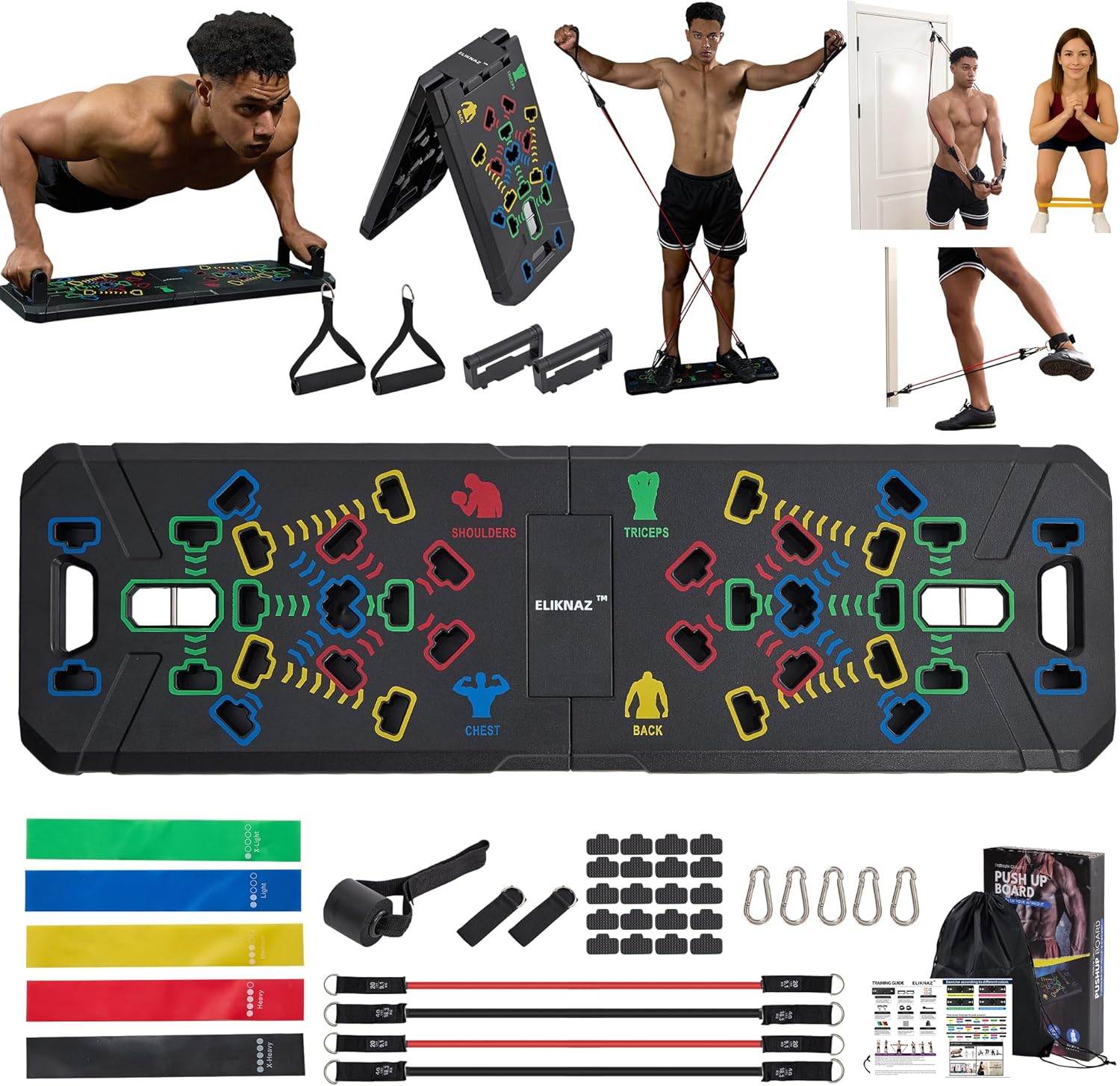 Portable Push Up Board Gym Kit 25-in-1, Foldable Push Up Station & Exercise Board Workout Set with 18 Accessories, Resistance Bands & Handles, Ankle Straps for Men, Women & Teens - Image 2