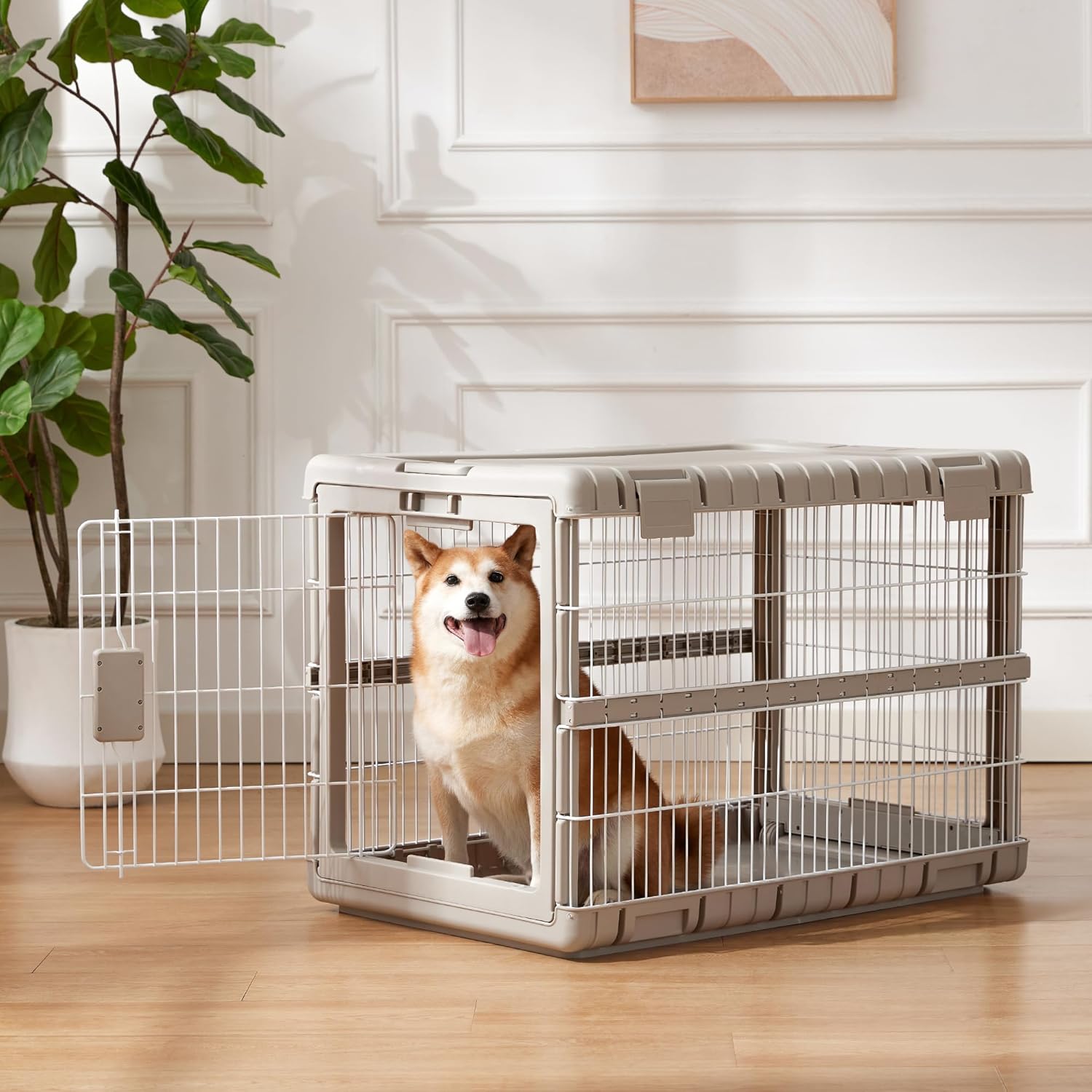 ZOMISIA Collapsible Dog Crate for Large Dogs - 36" L Heavy Duty Dog Kennel No Tools Required with 4 Sides Steel Foldable Cage for Dogs Indoor Furniture, Portable Carrier with 2 Smooth Wheels, Beige - Image 9