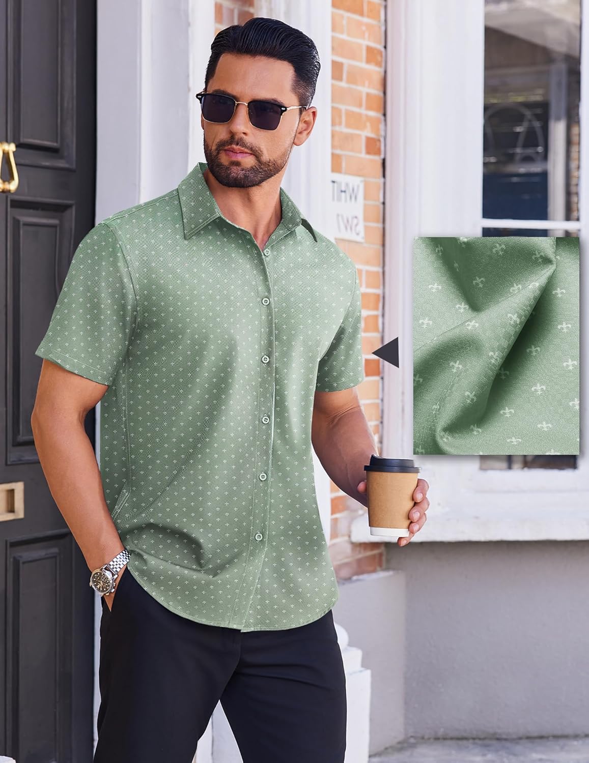COOFANDY Mens Wrinkle Free Dress Shirt Polka Dot Short Sleeve Button Down Business Casual Shirts - Image 3