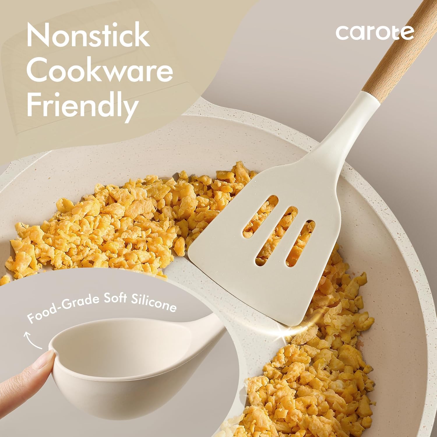 CAROTE 22pcs Silicone Cooking Utensils Set, 446°F Heat Resistant Kitchen Utensils Gadgets Set, Spatula, Turner, Whisk, Tongs - Image 4