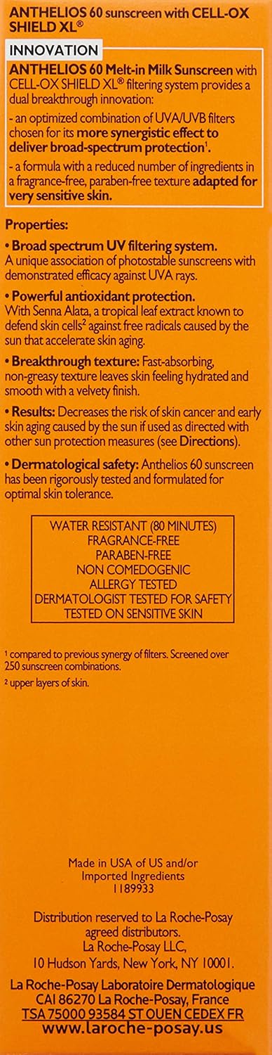 La Roche-Posay Anthelios Melt-In Milk Sunscreen SPF 60, Sunscreen For Body & Face, Broad Spectrum SPF + Antioxidants, Oil Free, Lightweight & Fast Absorbing, Oxybenzone Free - Image 8