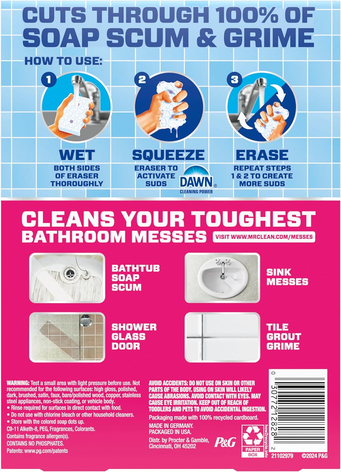 Mr. Clean Magic Eraser Sponge, Bathroom Cleaner, Shower Cleaner, Tub Cleaner, Soap Scum Remover, Bathroom Cleaning Supplies, Dawn Cleaning Power with Febreze Lavender Scent, 5ct - Image 13